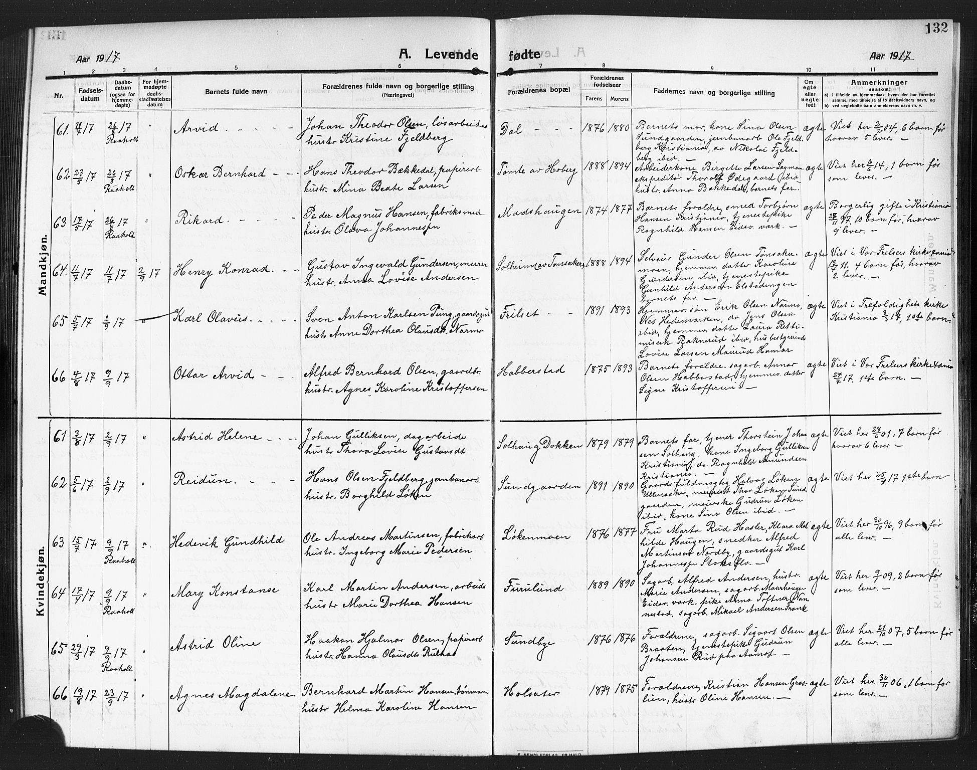 Eidsvoll prestekontor Kirkebøker, SAO/A-10888/G/Ga/L0008: Parish register (copy) no. I 8, 1909-1918, p. 132