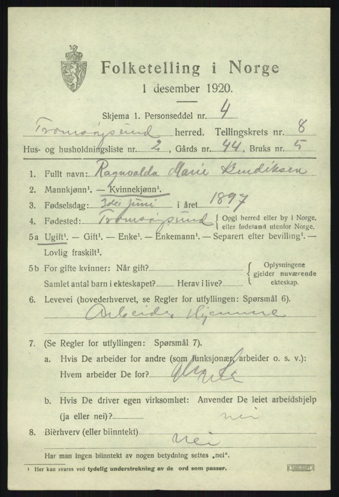 SATØ, 1920 census for Tromsøysund, 1920, p. 6240