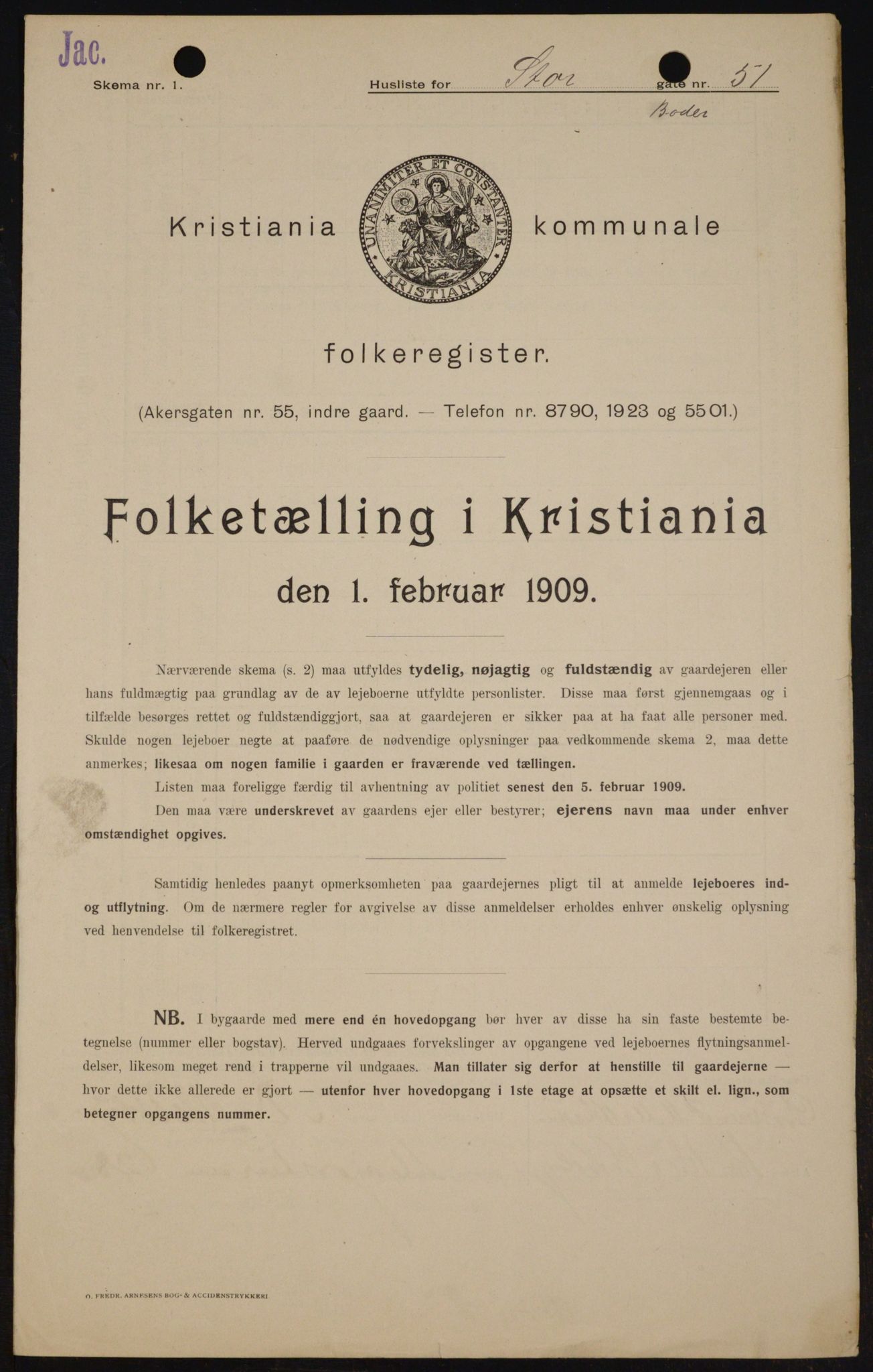 OBA, Municipal Census 1909 for Kristiania, 1909, p. 93565