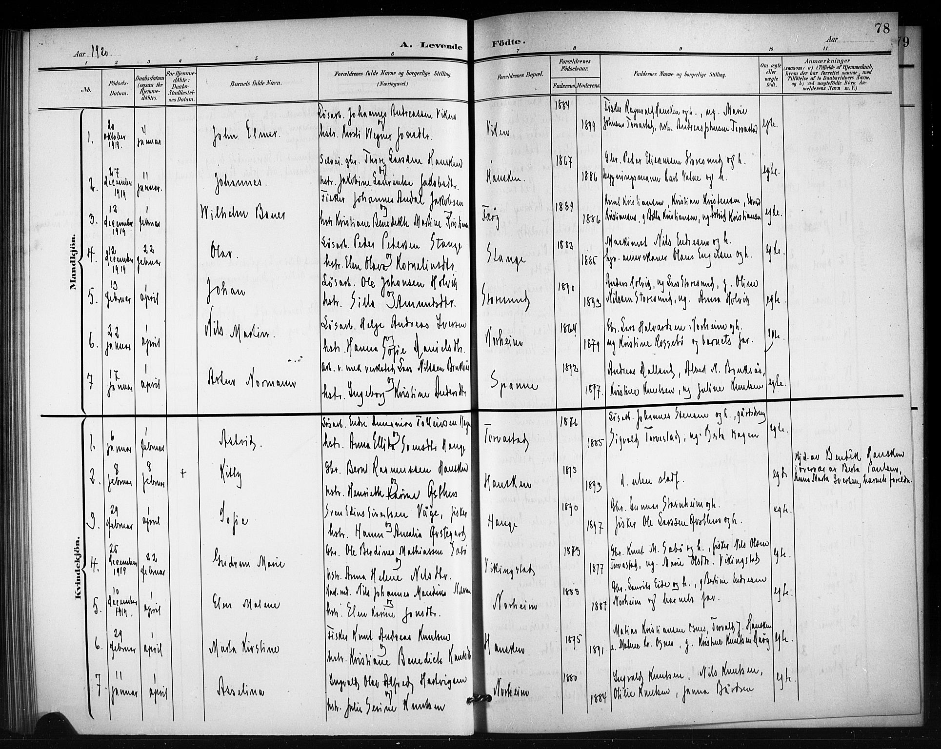 Torvastad sokneprestkontor, SAST/A -101857/H/Ha/Hab/L0008: Parish register (copy) no. B 8, 1901-1924, p. 78