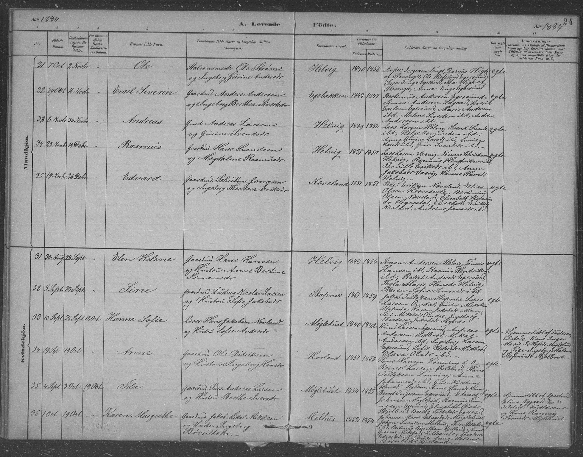 Eigersund sokneprestkontor, AV/SAST-A-101807/S09/L0007: Parish register (copy) no. B 7, 1882-1892, p. 24