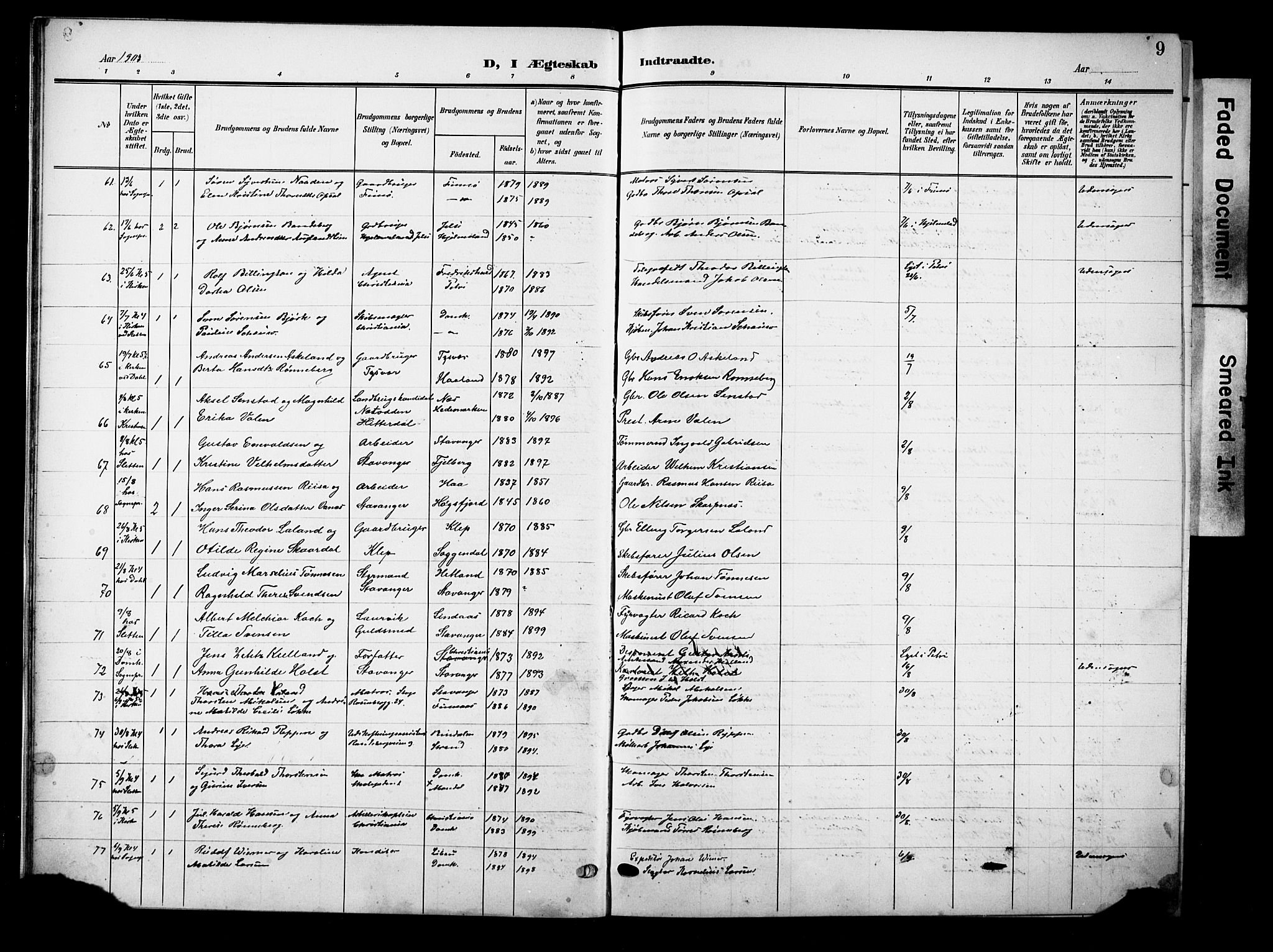 Domkirken sokneprestkontor, SAST/A-101812/001/30/30BB/L0017: Parish register (copy) no. B 17, 1902-1921, p. 9