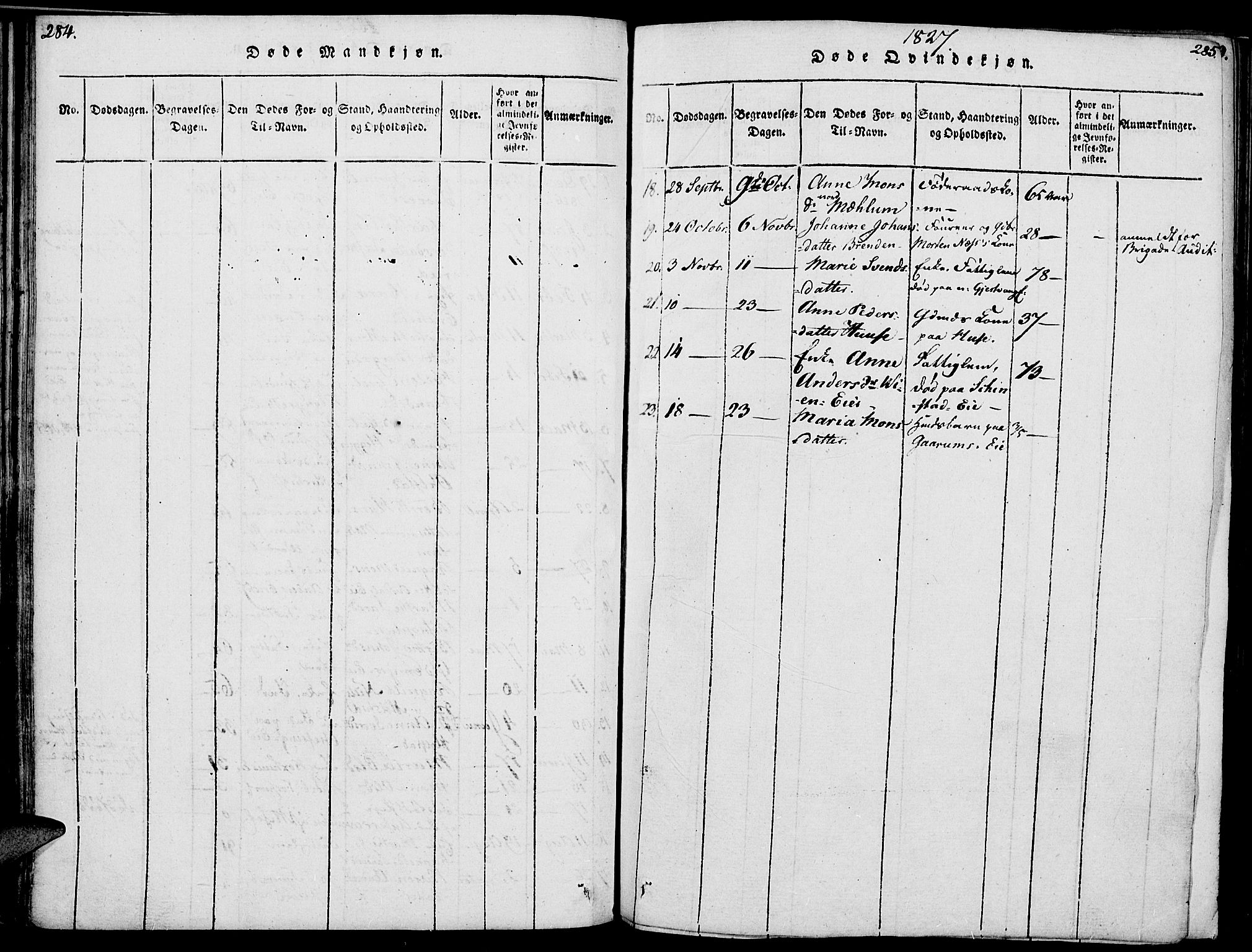 Nes prestekontor, Hedmark, AV/SAH-PREST-020/K/Ka/L0002: Parish register (official) no. 2, 1813-1827, p. 284-285