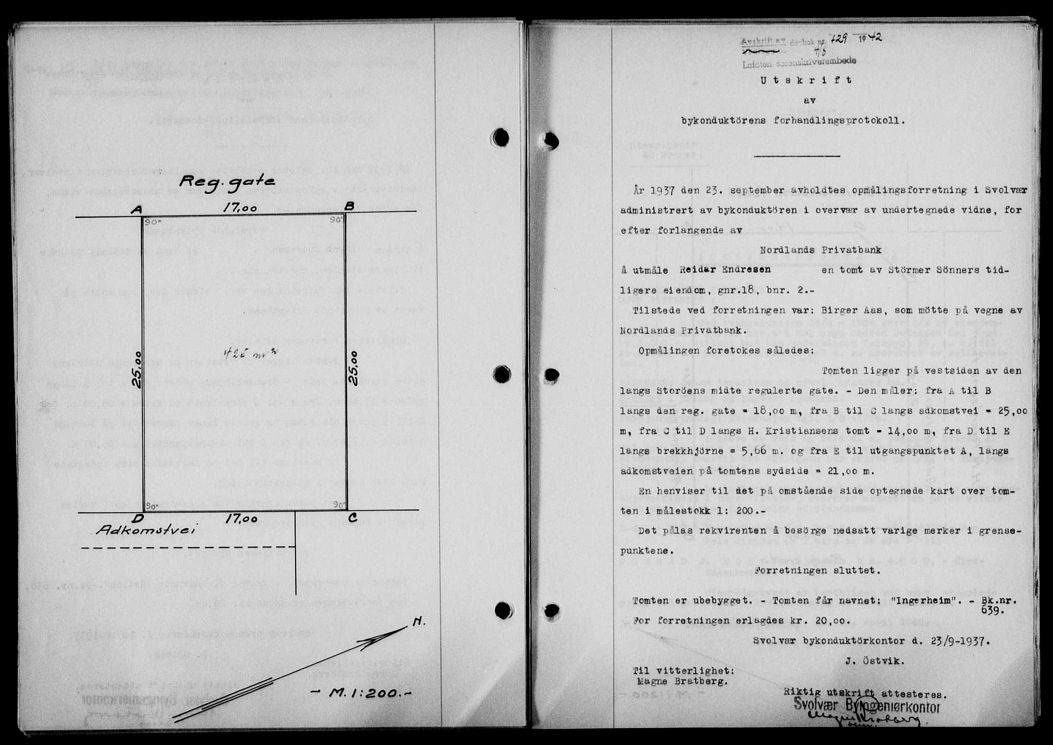 Lofoten sorenskriveri, SAT/A-0017/1/2/2C/L0009a: Mortgage book no. 9a, 1941-1942, Diary no: : 729/1942