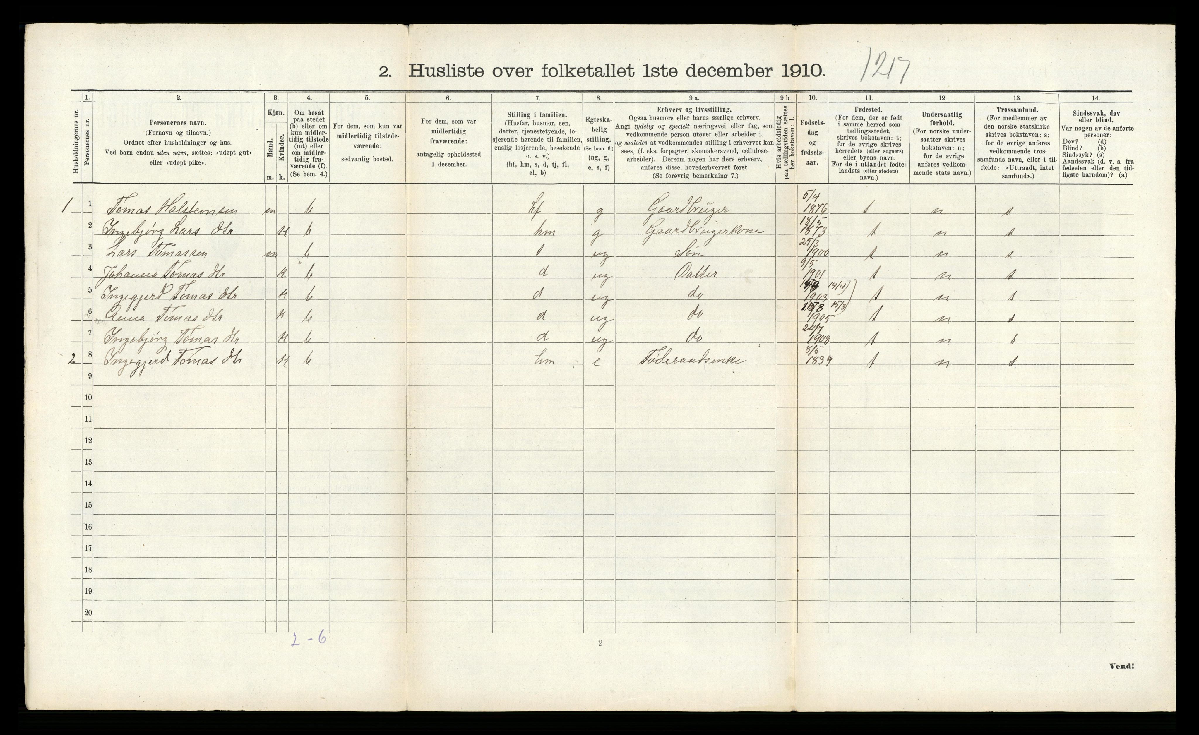 RA, 1910 census for Ullensvang, 1910, p. 208