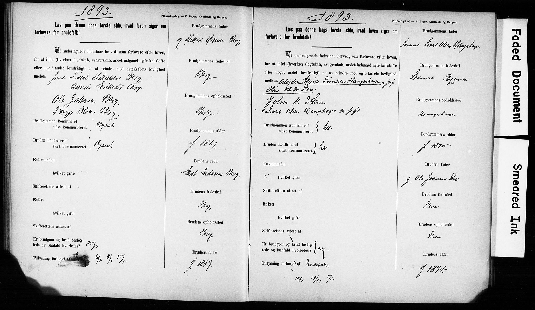 Hurum kirkebøker, AV/SAKO-A-229/H/Hb/L0001: Best man's statements no. 1, 1890-1899