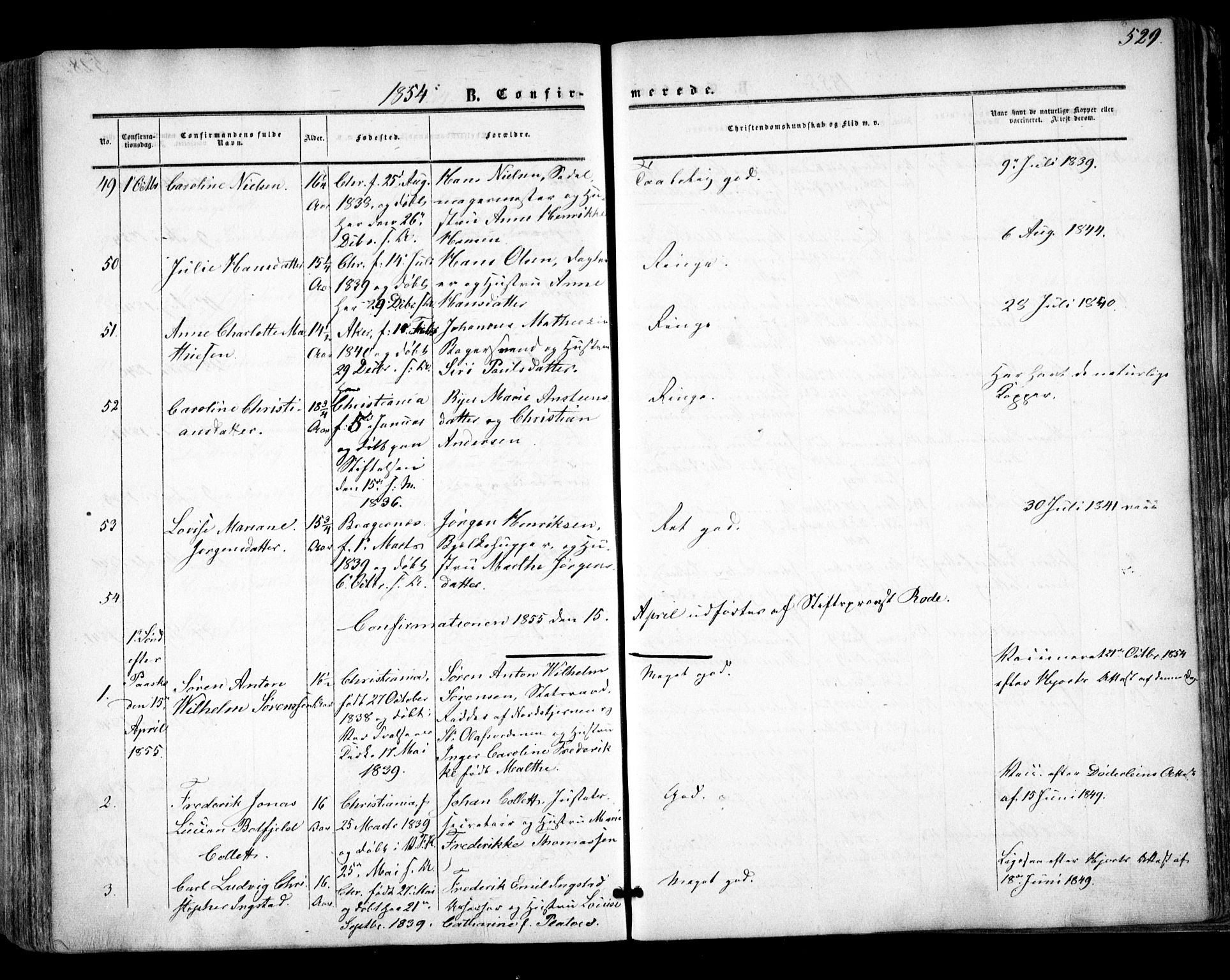 Oslo domkirke Kirkebøker, SAO/A-10752/F/Fa/L0014: Parish register (official) no. 14, 1850-1857, p. 529