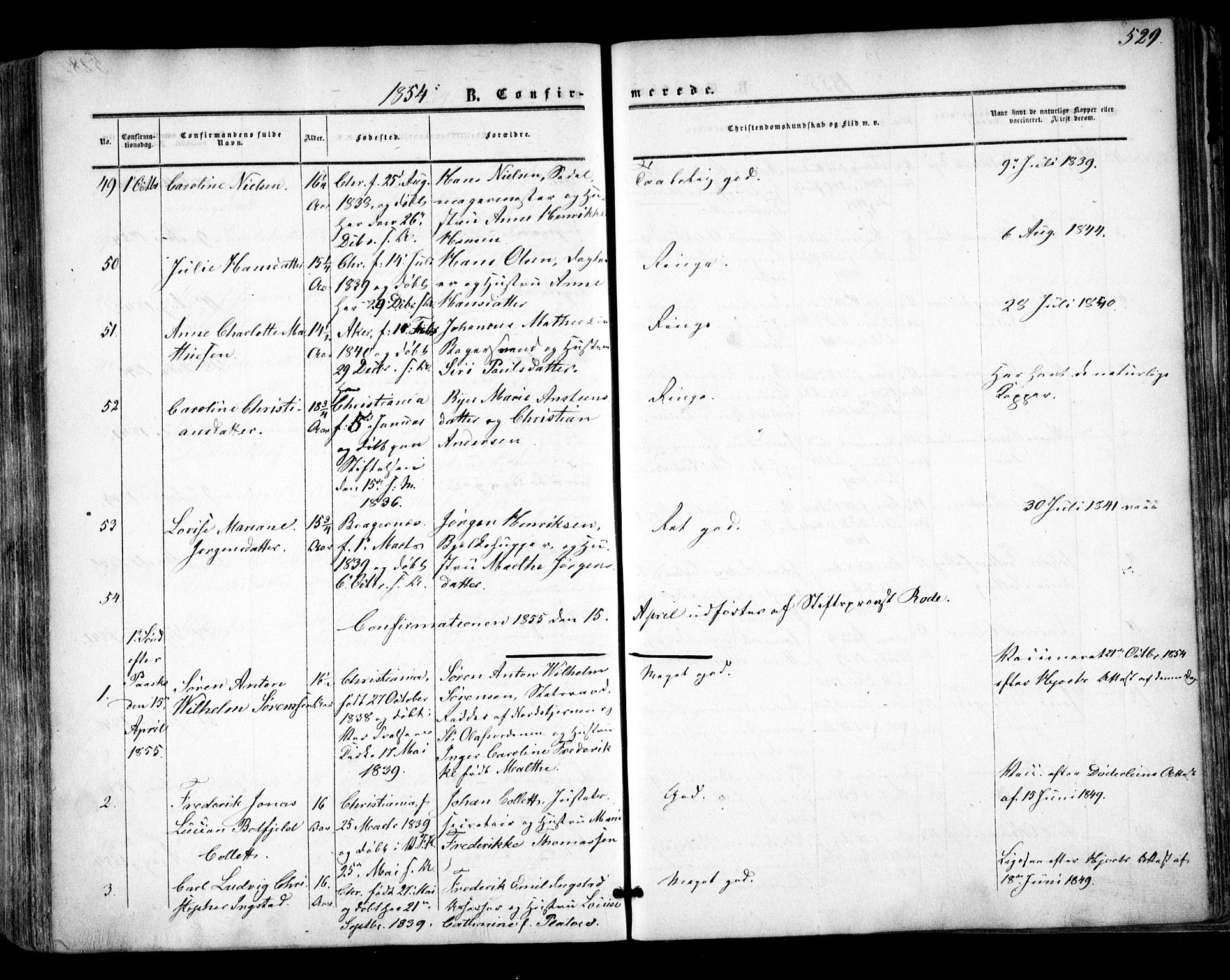 Oslo domkirke Kirkebøker, AV/SAO-A-10752/F/Fa/L0014: Parish register (official) no. 14, 1850-1857, p. 529