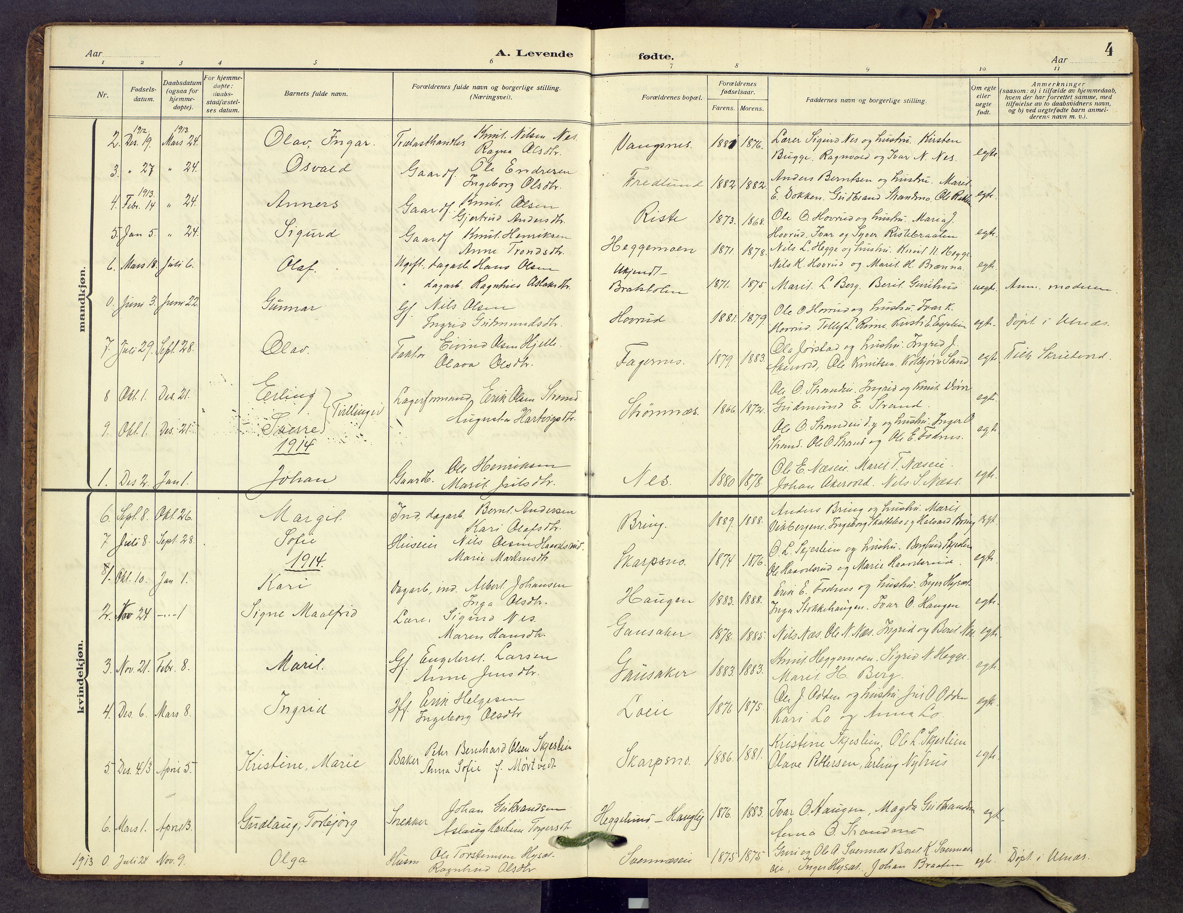 Nord-Aurdal prestekontor, SAH/PREST-132/H/Ha/Hab/L0013: Parish register (copy) no. 13, 1911-1948, p. 4