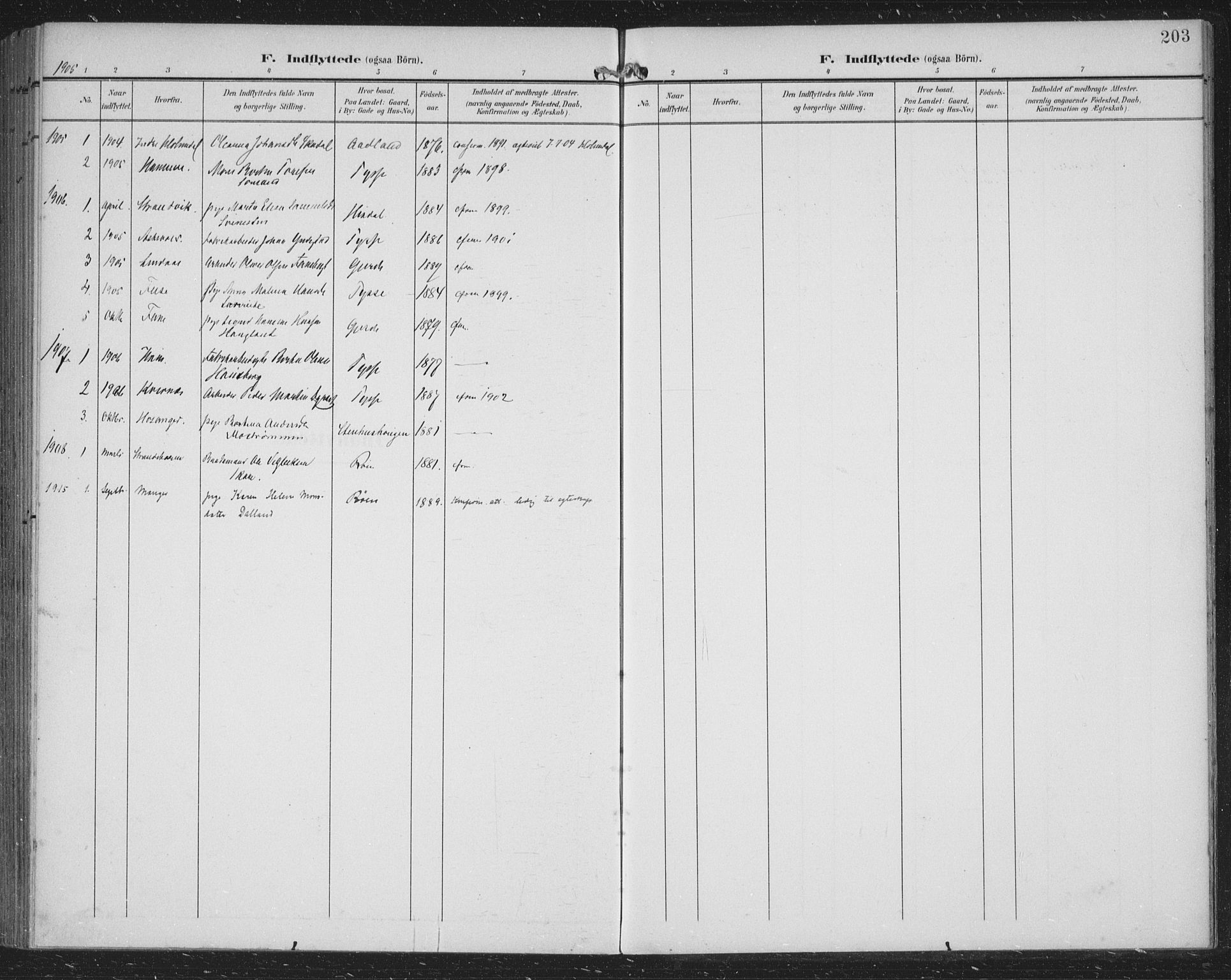 Samnanger Sokneprestembete, SAB/A-77501/H/Haa: Parish register (official) no. A 2, 1902-1918, p. 203