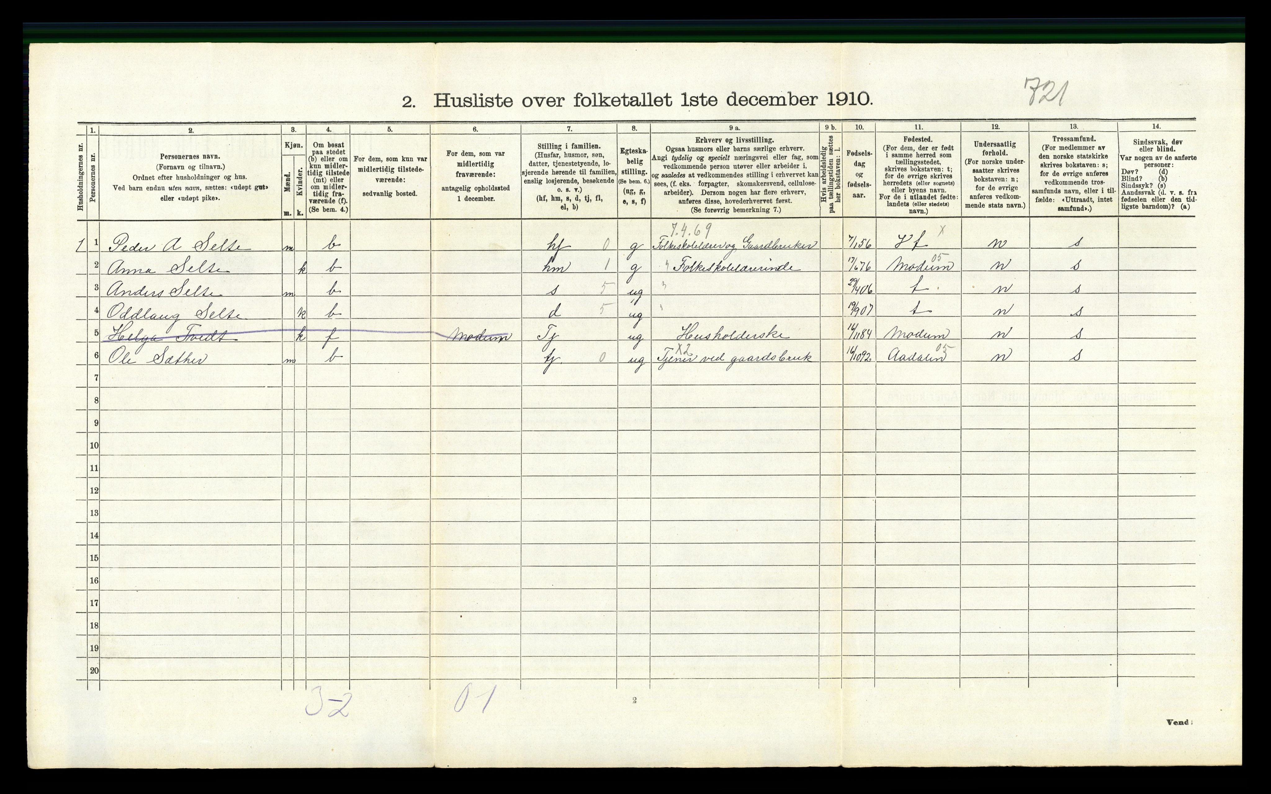 RA, 1910 census for Hole, 1910, p. 205