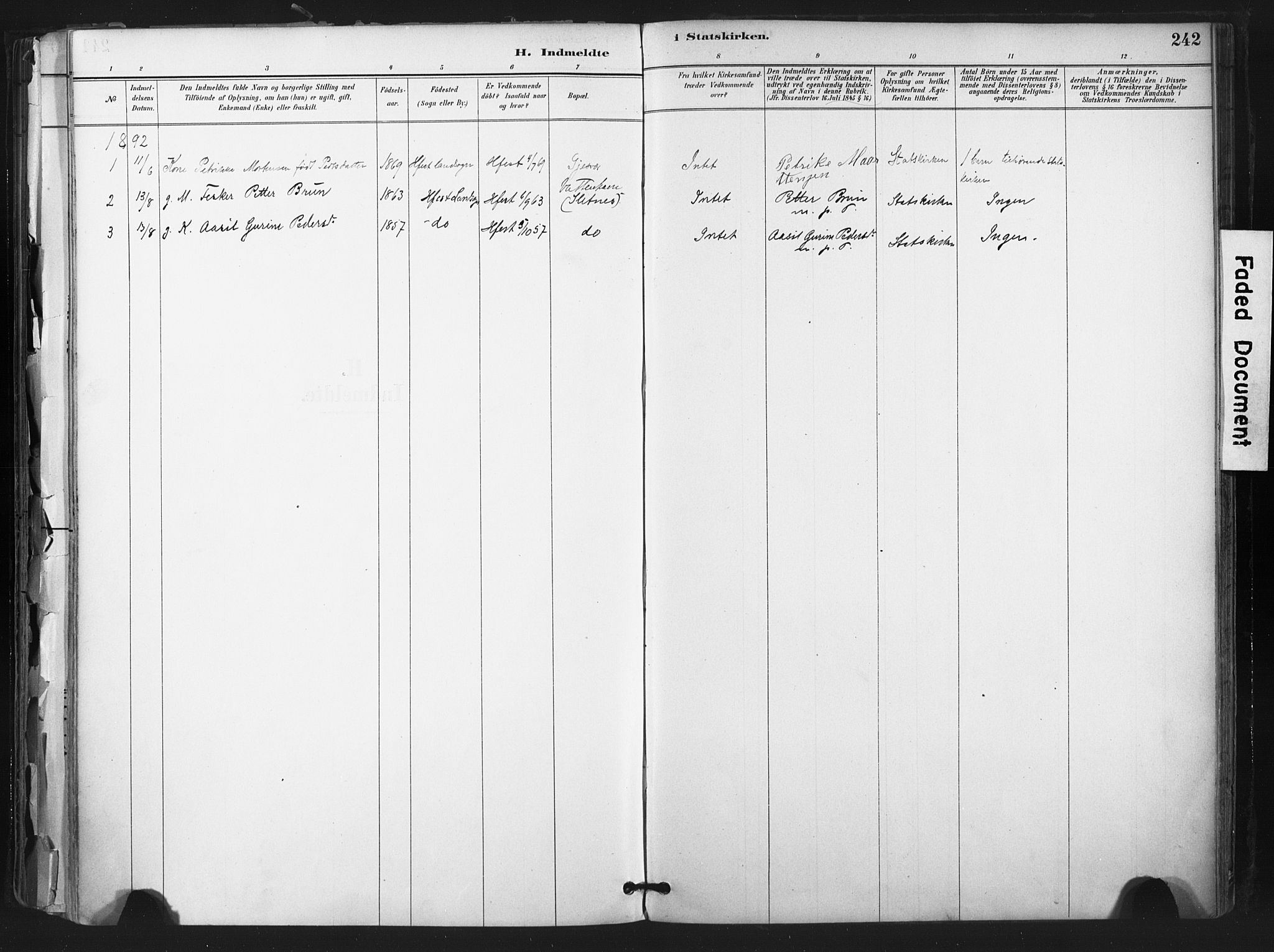 Hammerfest sokneprestkontor, SATØ/S-1347: Parish register (official) no. 11 /1, 1885-1897, p. 242