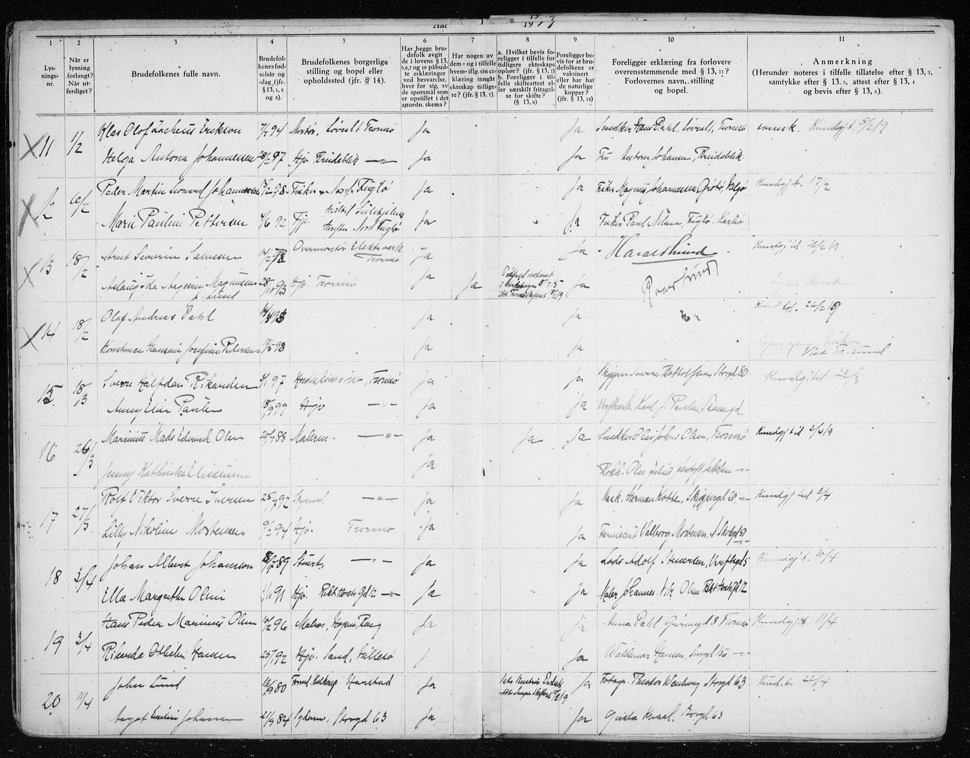 Tromsø sokneprestkontor/stiftsprosti/domprosti, AV/SATØ-S-1343/H/Hc/L0100: Banns register no. 100, 1919-1933