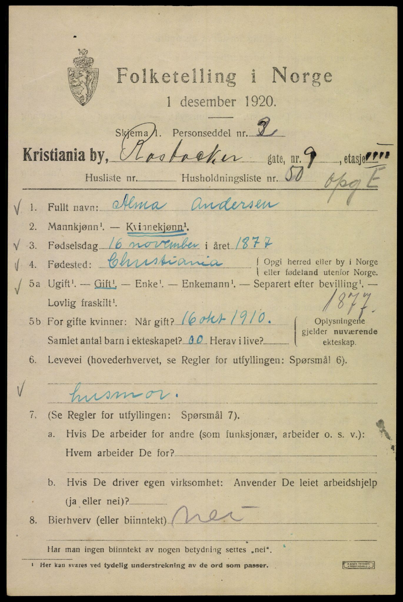 SAO, 1920 census for Kristiania, 1920, p. 469857