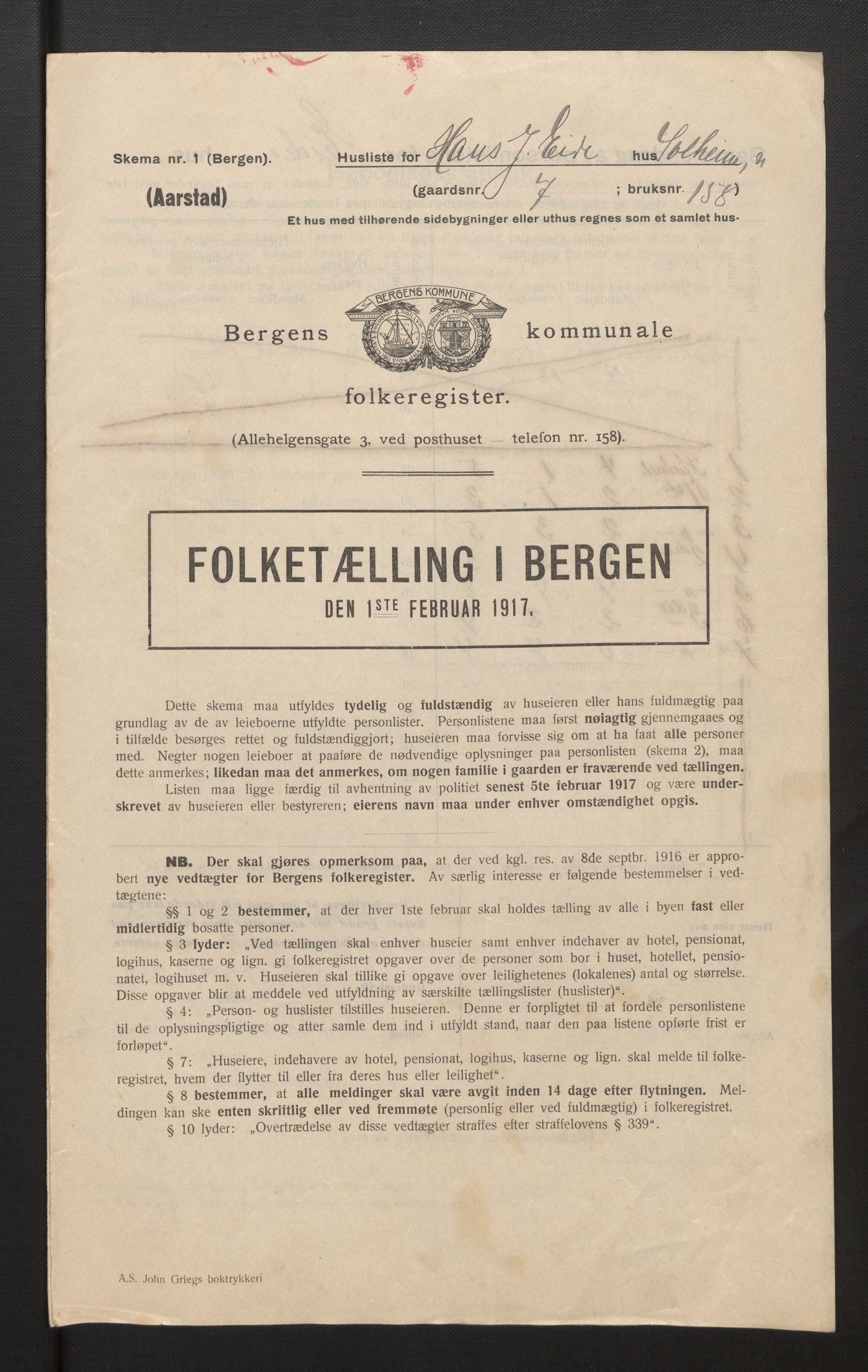 SAB, Municipal Census 1917 for Bergen, 1917, p. 49350