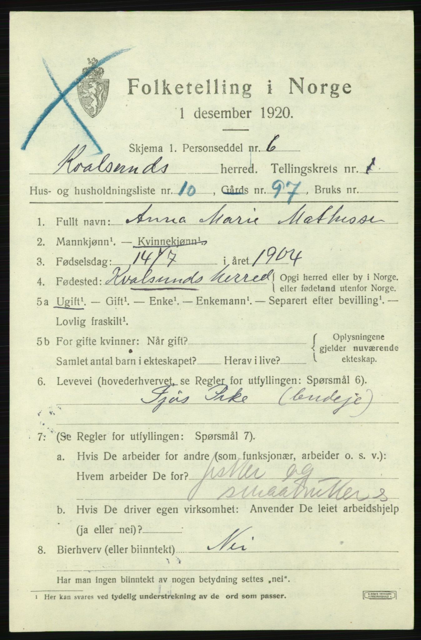 SATØ, 1920 census for , 1920, p. 600