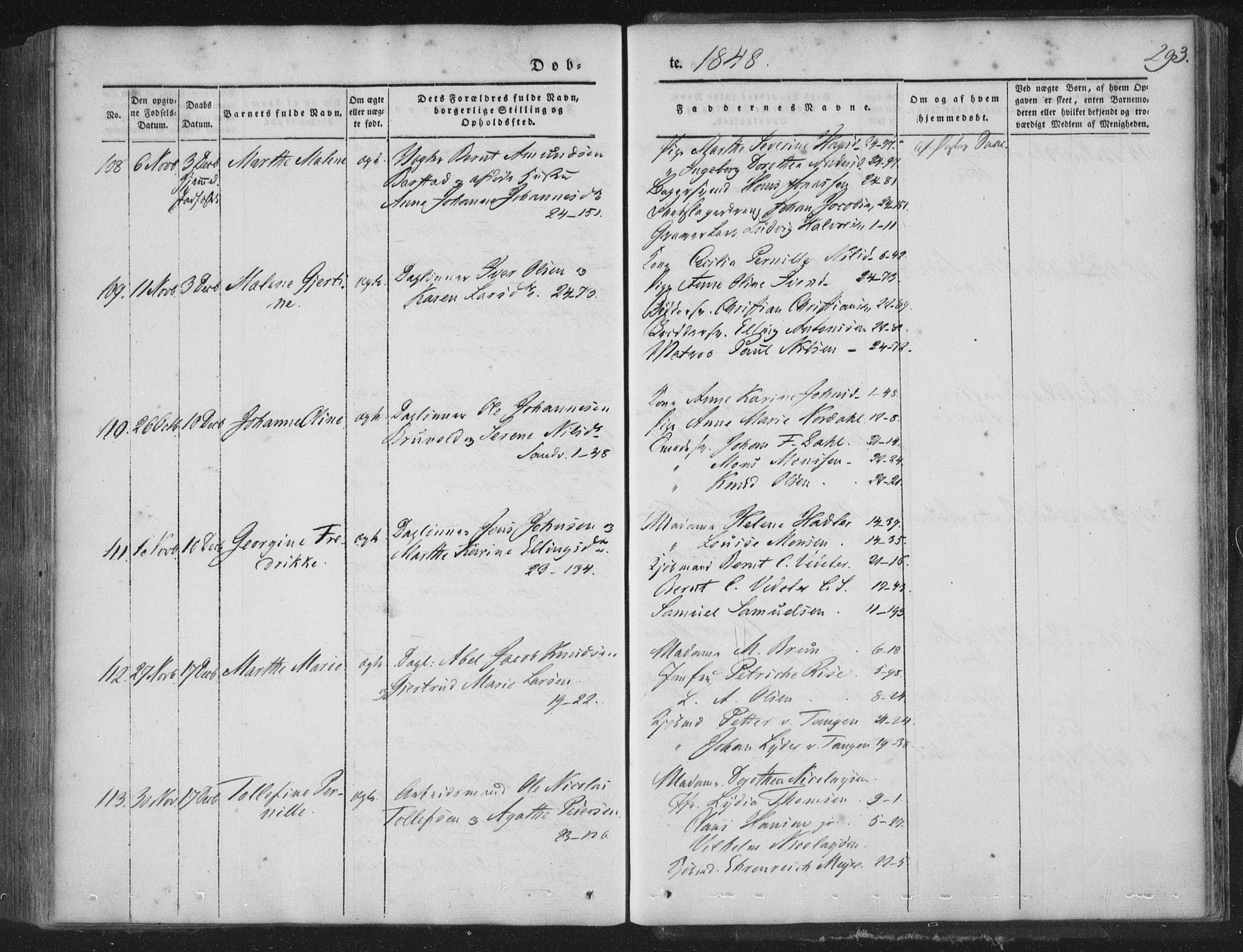 Korskirken sokneprestembete, SAB/A-76101/H/Haa/L0016: Parish register (official) no. B 2, 1841-1851, p. 293