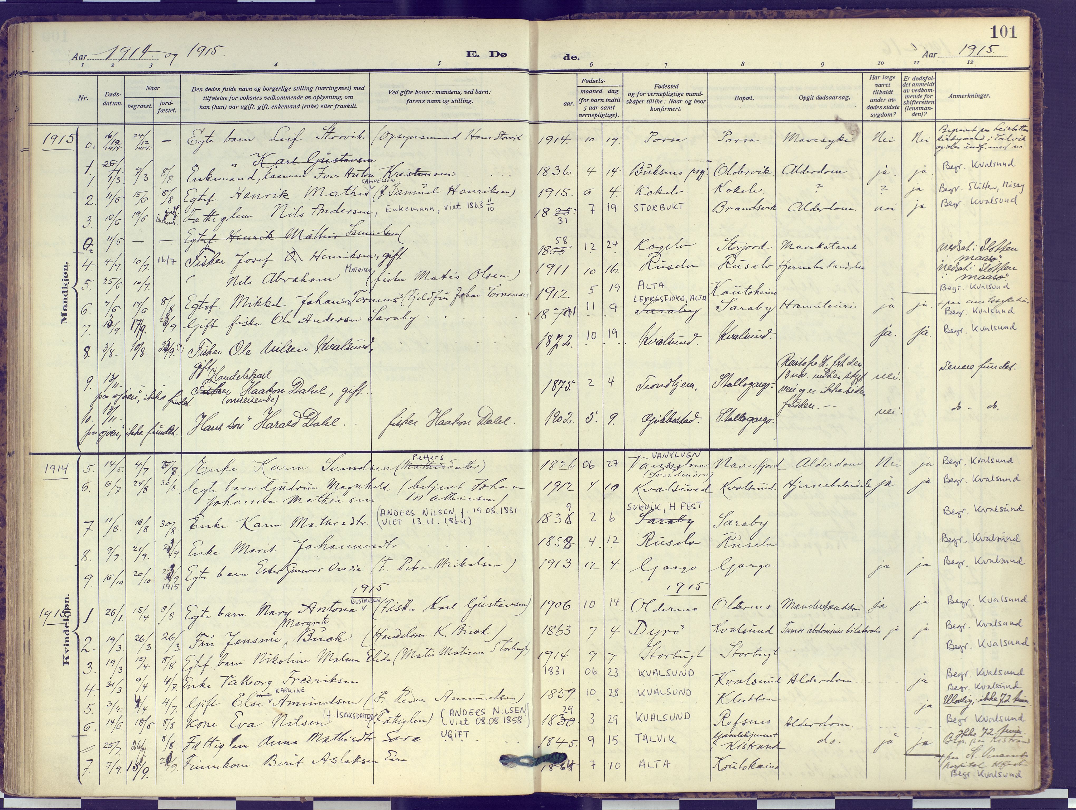 Hammerfest sokneprestkontor, AV/SATØ-S-1347/H/Ha/L0016.kirke: Parish register (official) no. 16, 1908-1923, p. 101