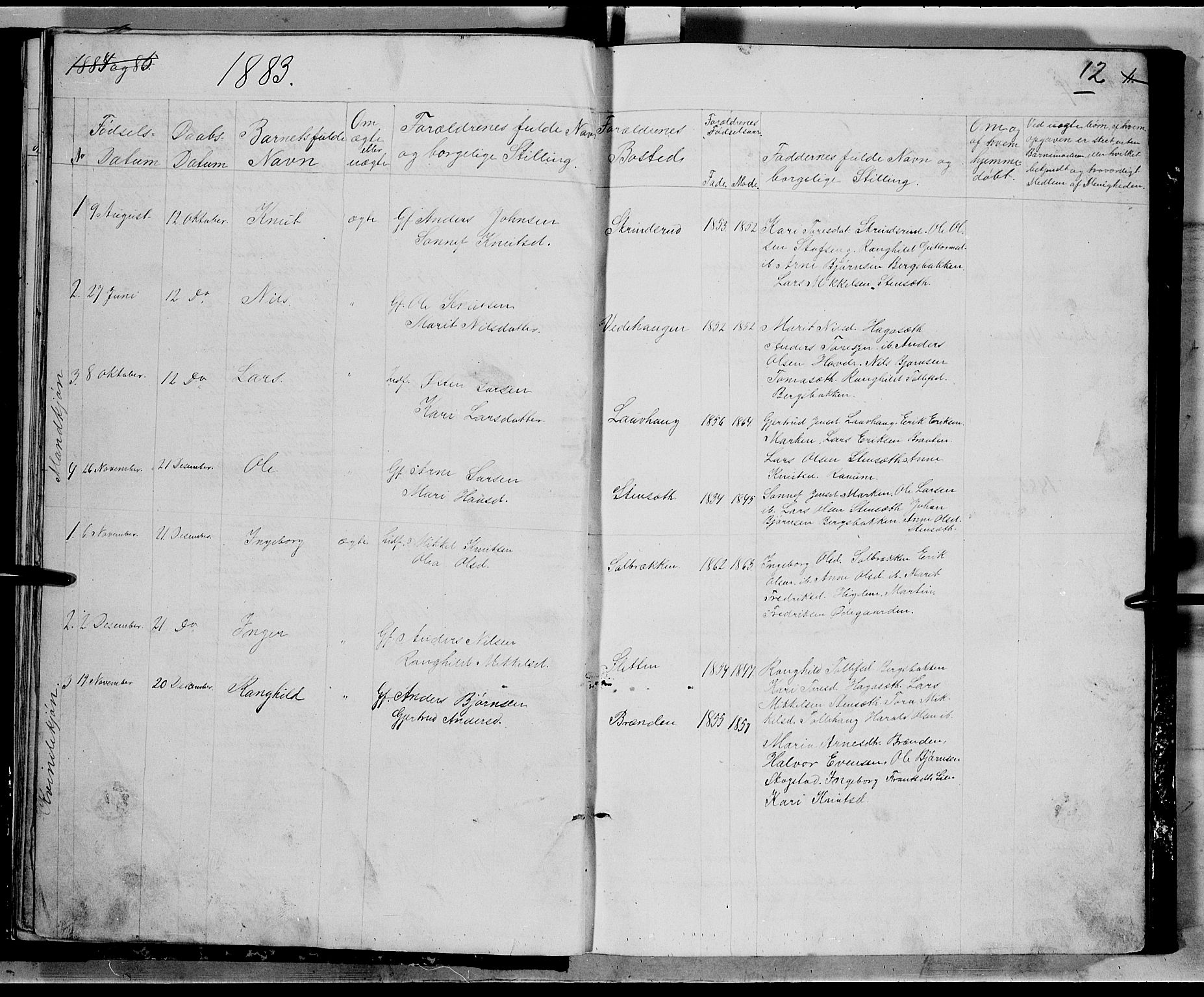 Nord-Aurdal prestekontor, SAH/PREST-132/H/Ha/Hab/L0005: Parish register (copy) no. 5, 1876-1895, p. 12