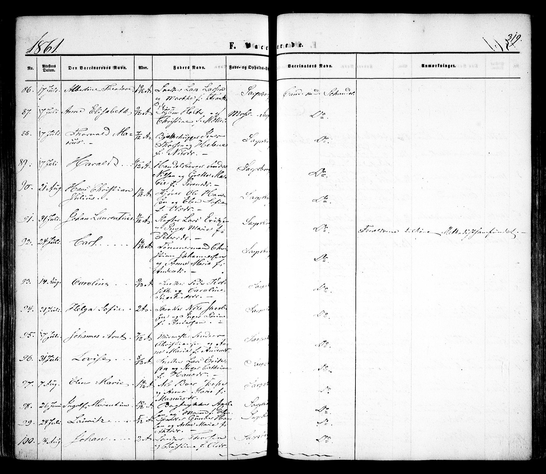 Sarpsborg prestekontor Kirkebøker, AV/SAO-A-2006/F/Fa/L0001: Parish register (official) no. 1, 1859-1868, p. 319