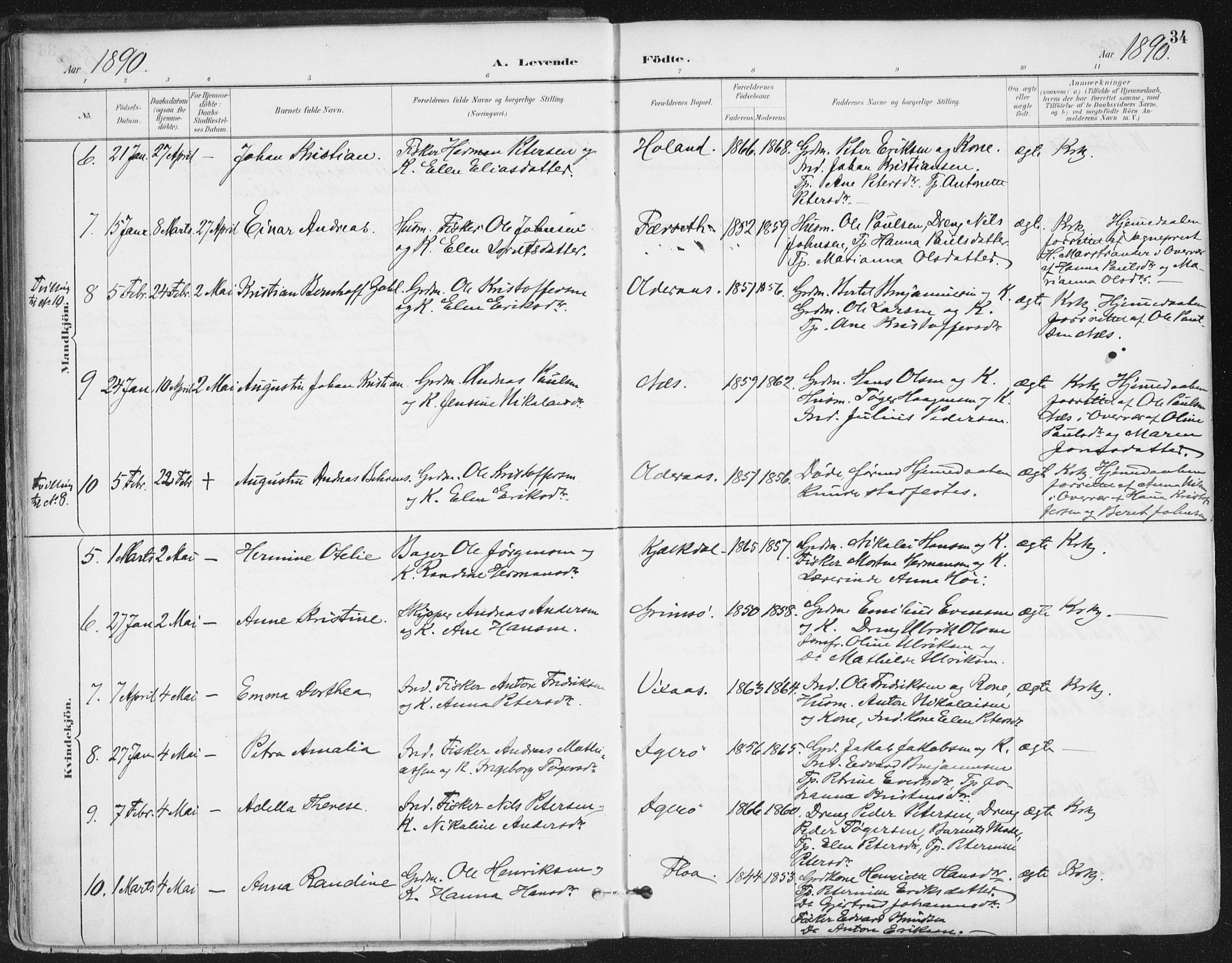 Ministerialprotokoller, klokkerbøker og fødselsregistre - Nordland, AV/SAT-A-1459/816/L0244: Parish register (official) no. 816A10, 1886-1903, p. 34