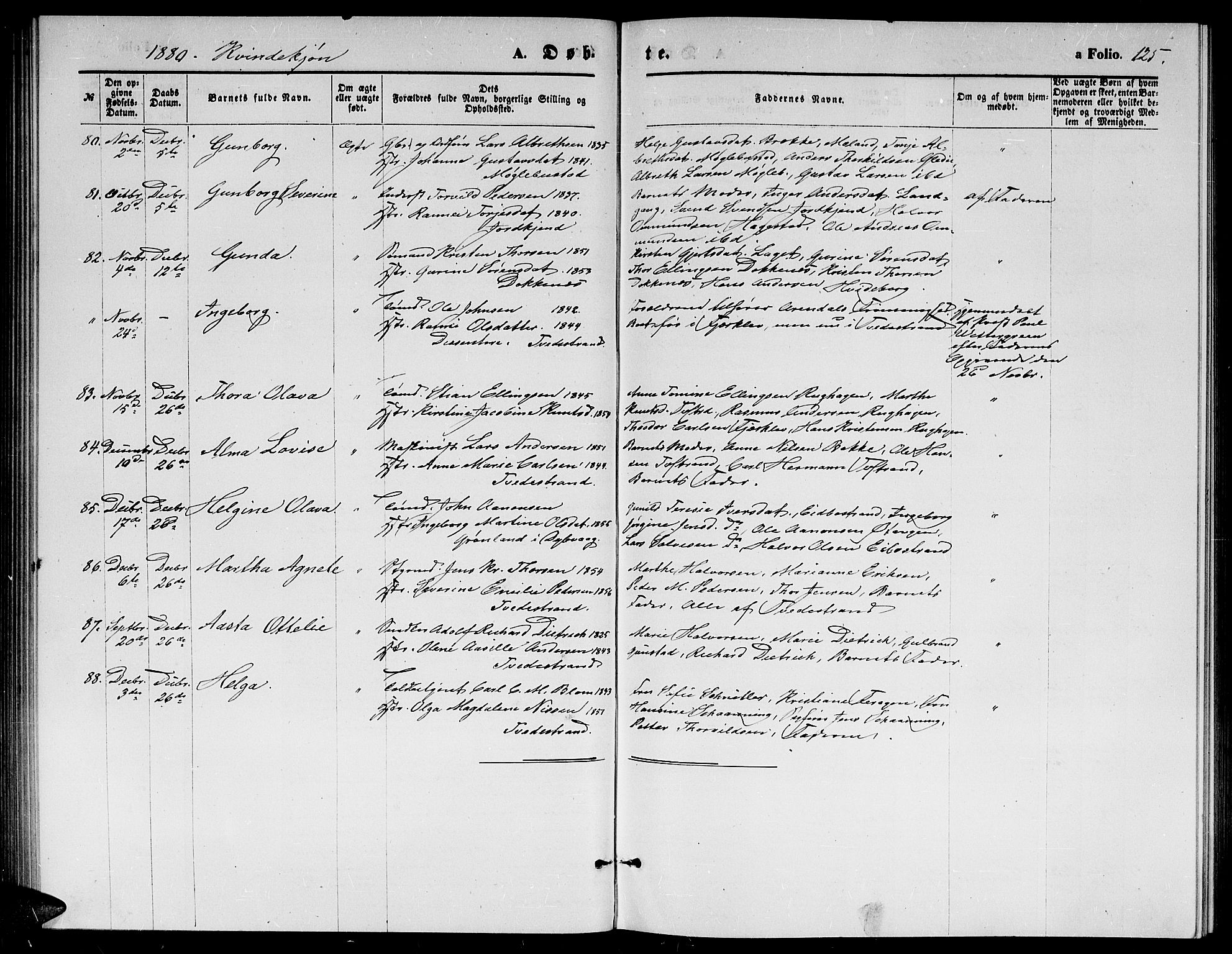 Holt sokneprestkontor, AV/SAK-1111-0021/F/Fb/L0009: Parish register (copy) no. B 9, 1871-1883, p. 125