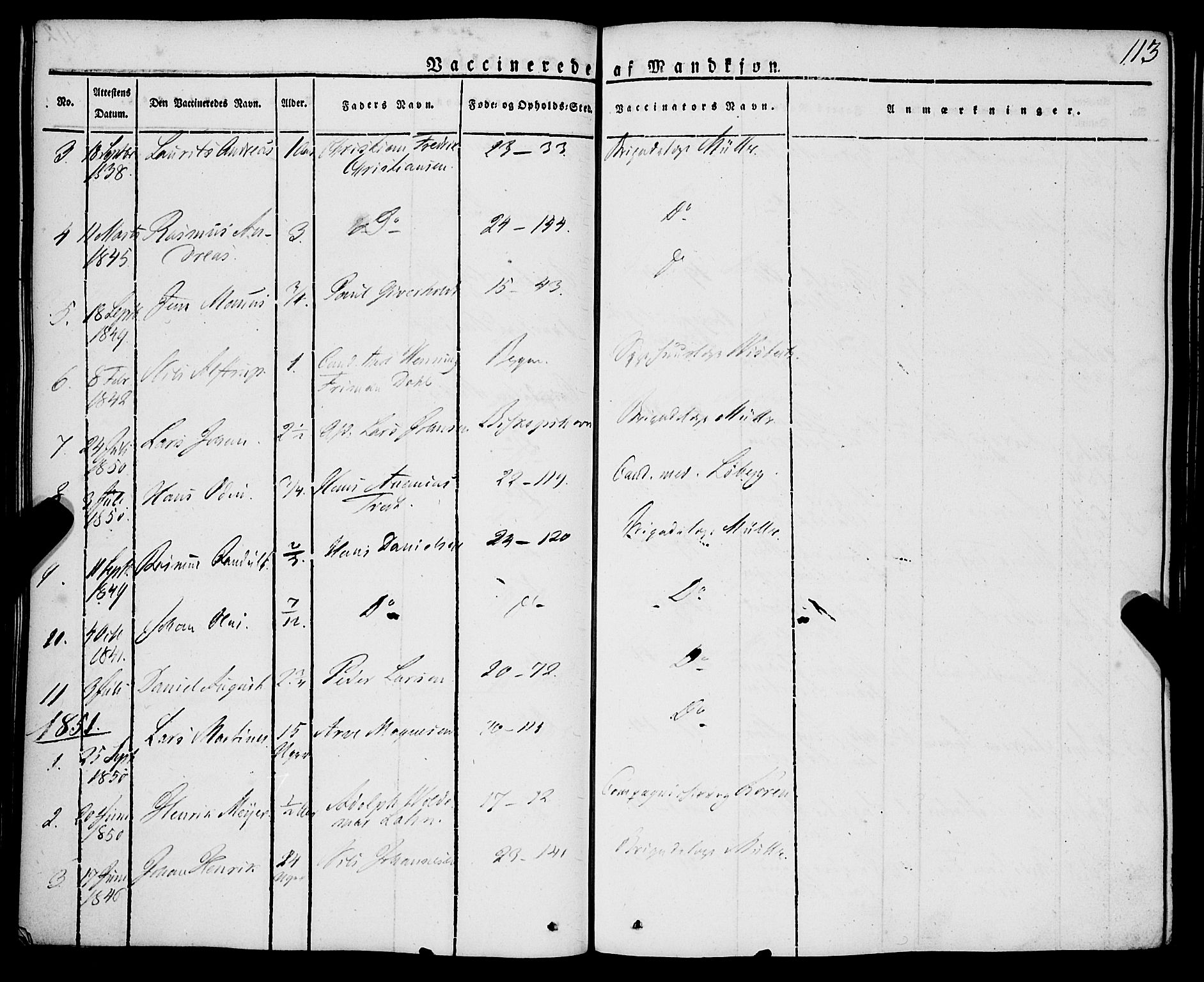 Korskirken sokneprestembete, AV/SAB-A-76101/H/Haa/L0050: Parish register (official) no. F 1, 1821-1869, p. 113