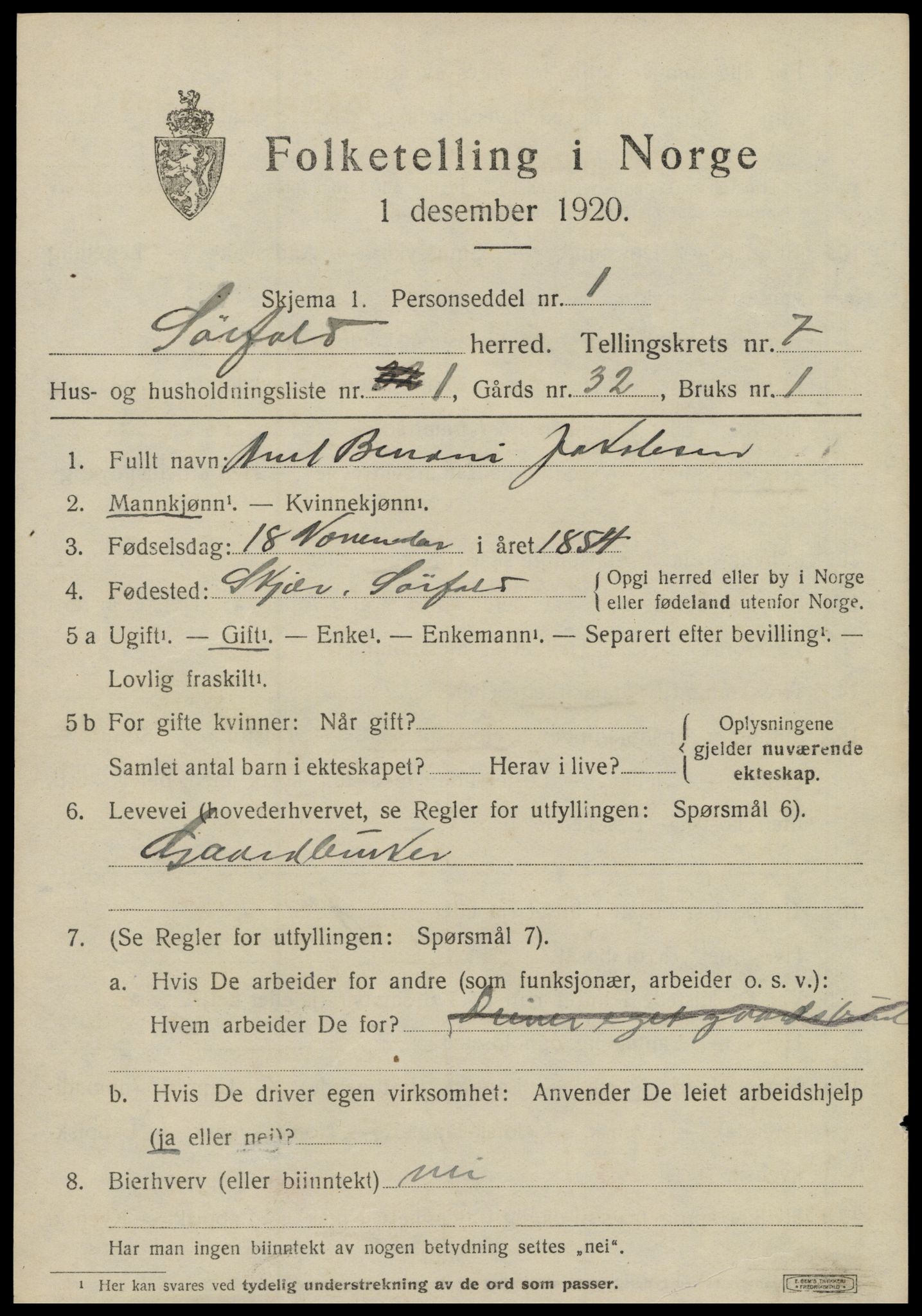 SAT, 1920 census for Sørfold, 1920, p. 3801