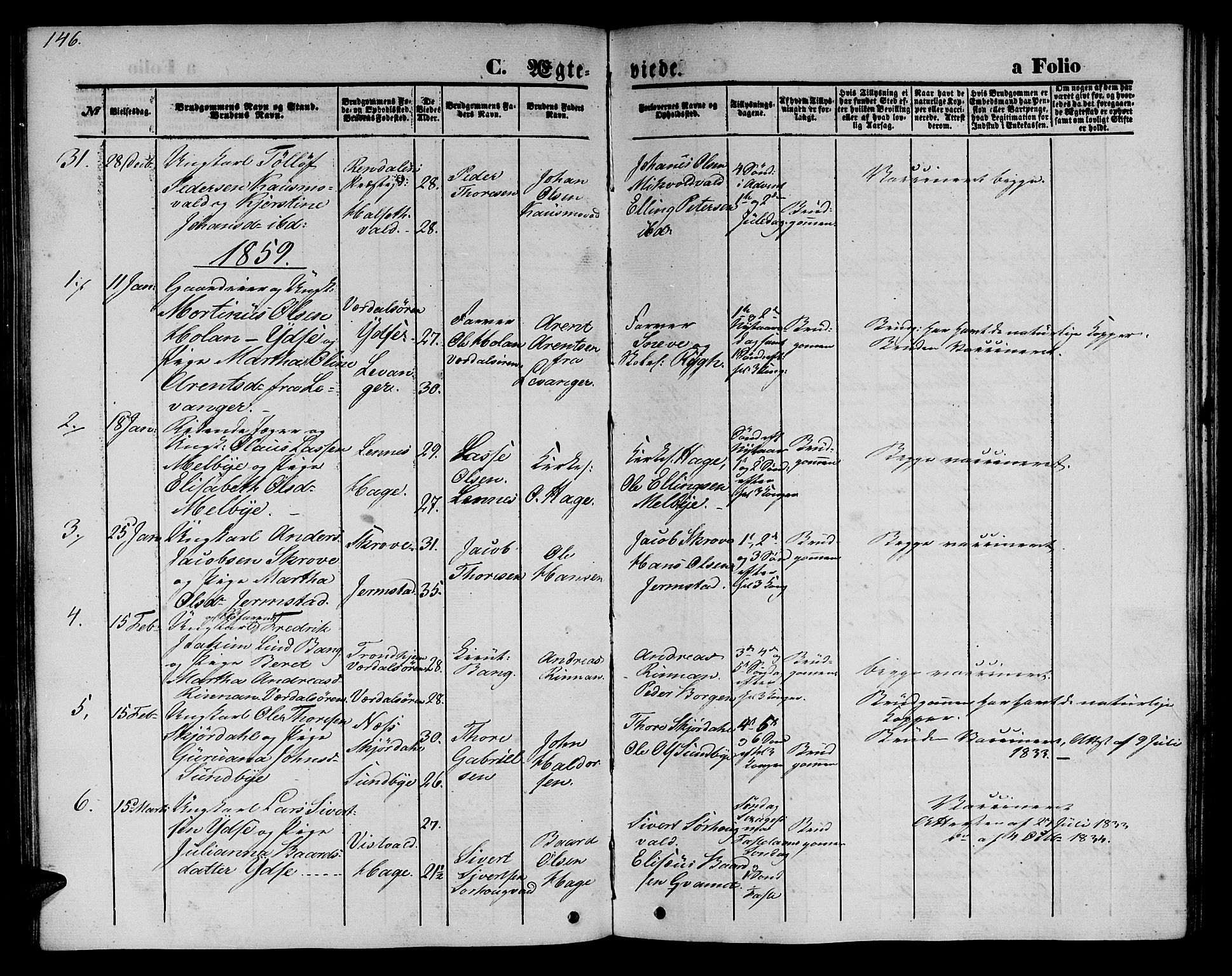 Ministerialprotokoller, klokkerbøker og fødselsregistre - Nord-Trøndelag, SAT/A-1458/723/L0254: Parish register (copy) no. 723C02, 1858-1868, p. 146