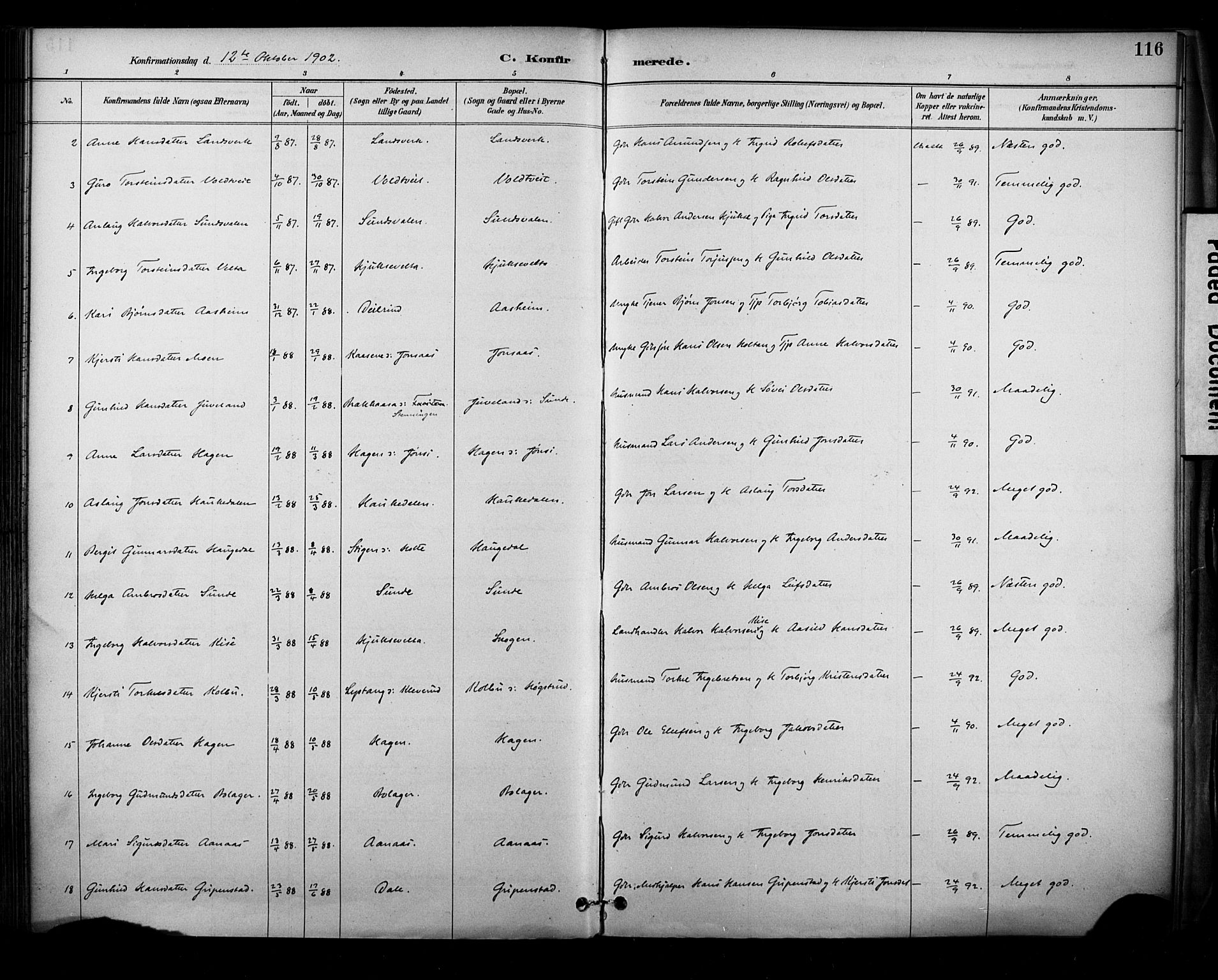 Sauherad kirkebøker, SAKO/A-298/F/Fa/L0009: Parish register (official) no. I 9, 1887-1912, p. 116
