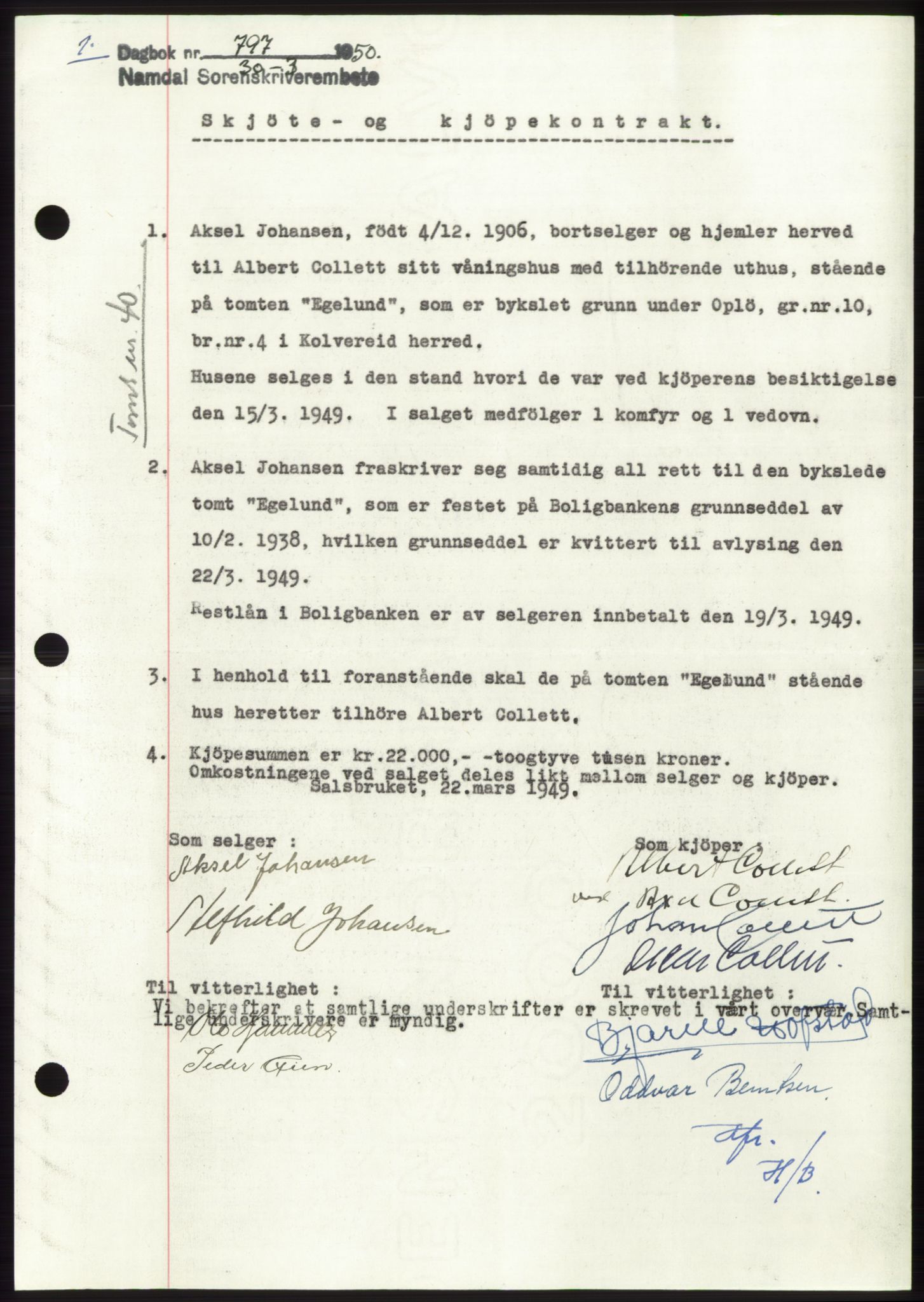Namdal sorenskriveri, AV/SAT-A-4133/1/2/2C: Mortgage book no. -, 1950-1950, Diary no: : 797/1950