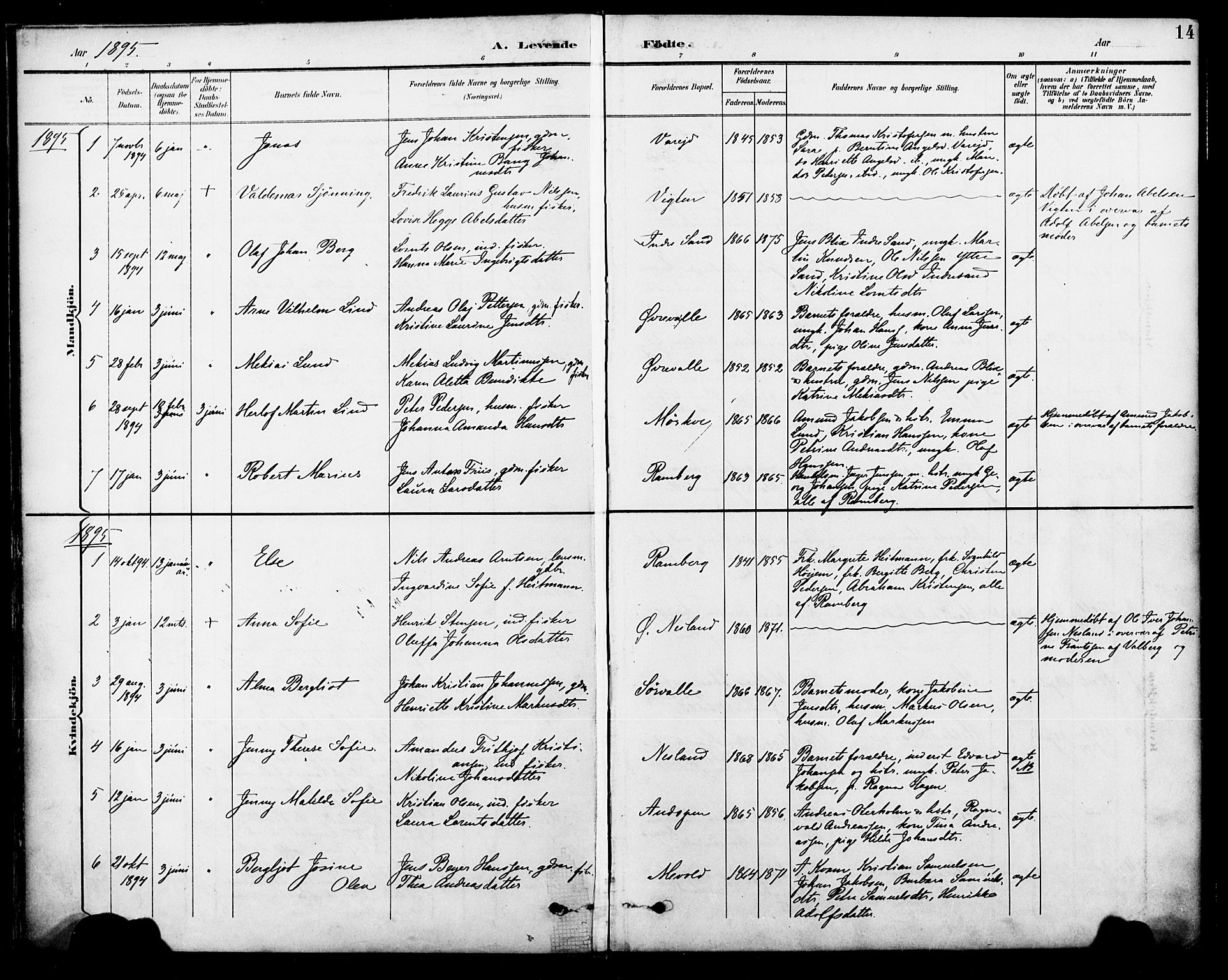 Ministerialprotokoller, klokkerbøker og fødselsregistre - Nordland, SAT/A-1459/885/L1205: Parish register (official) no. 885A06, 1892-1905, p. 14