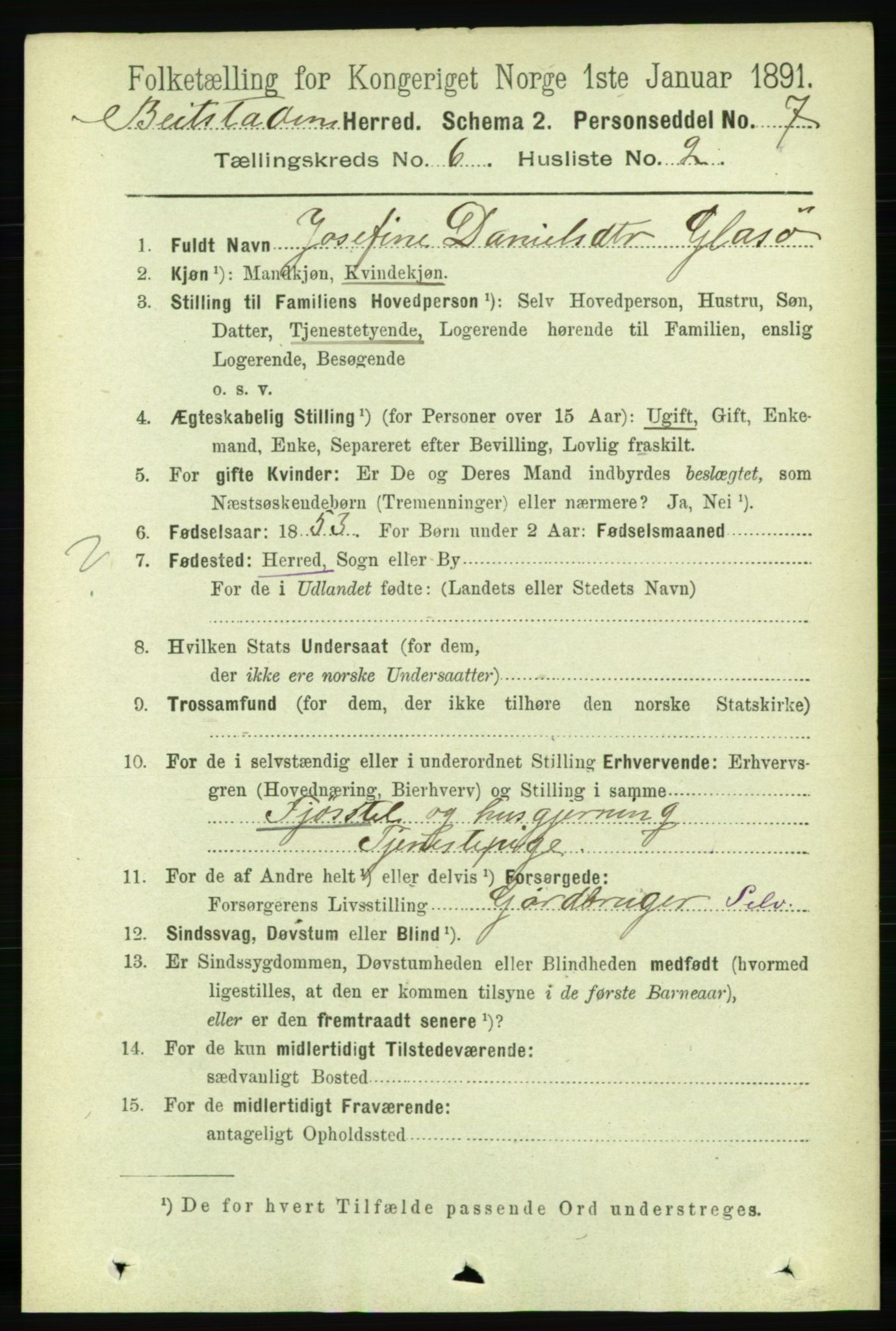 RA, 1891 census for 1727 Beitstad, 1891, p. 1543