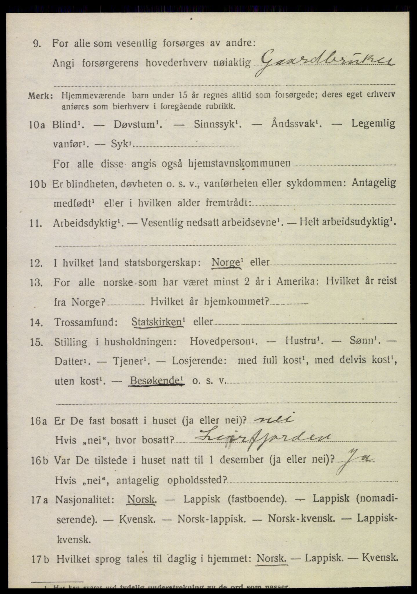 SAT, 1920 census for Tjøtta, 1920, p. 1422