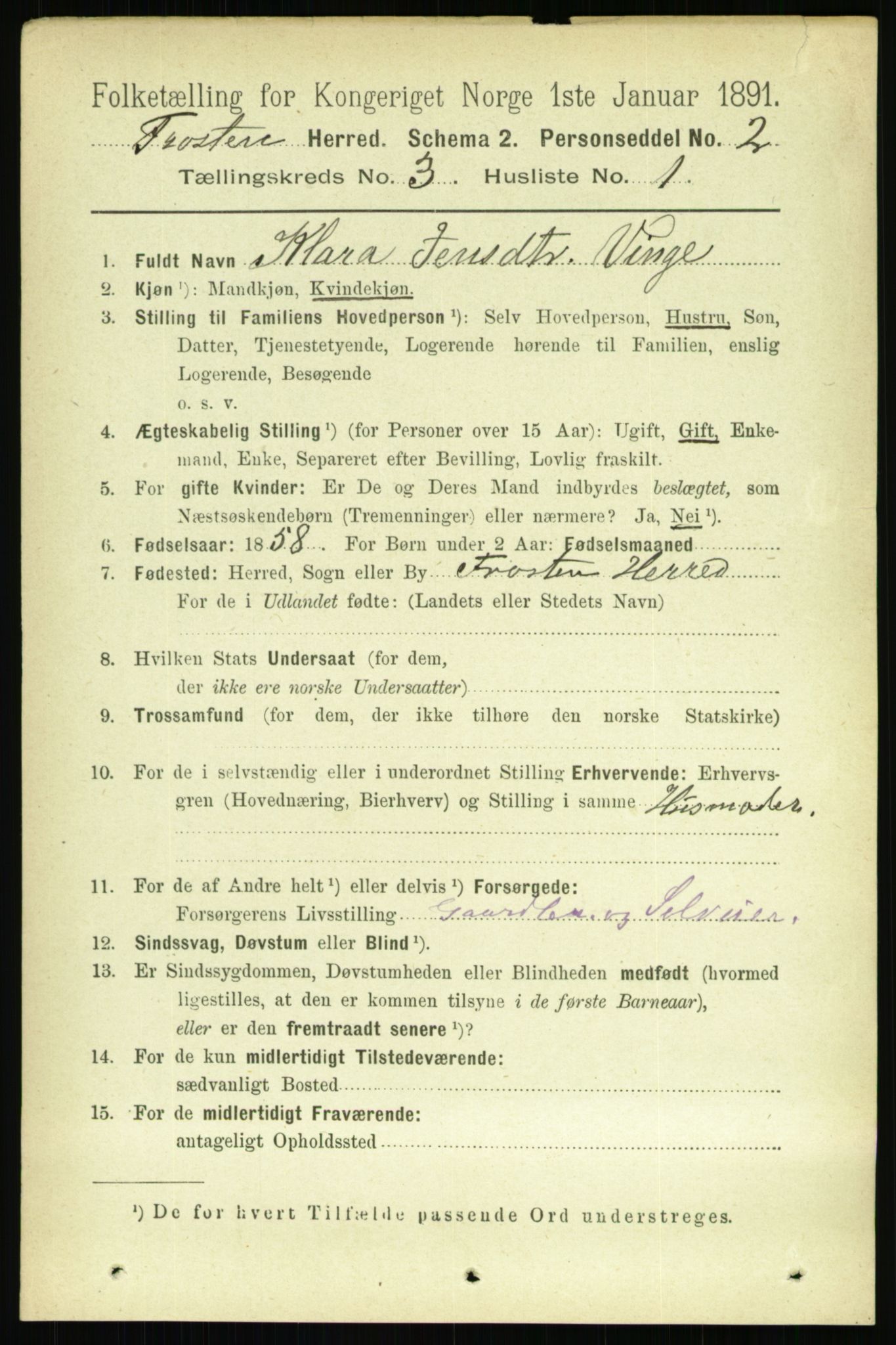 RA, 1891 census for 1717 Frosta, 1891, p. 1883