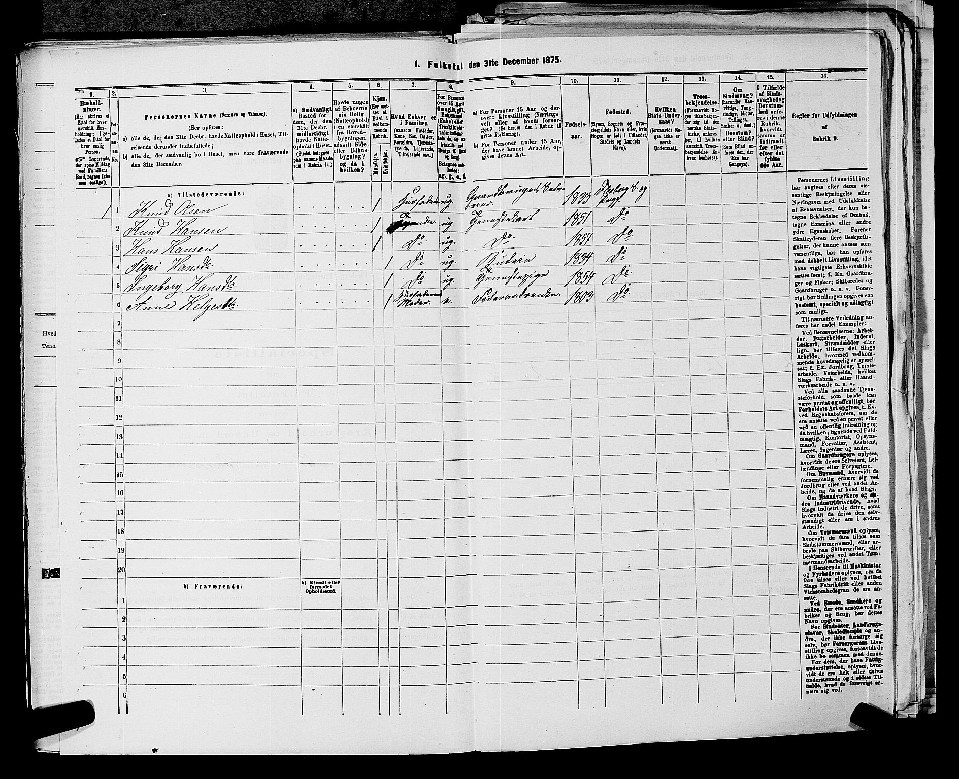 SAKO, 1875 census for 0631P Flesberg, 1875, p. 265