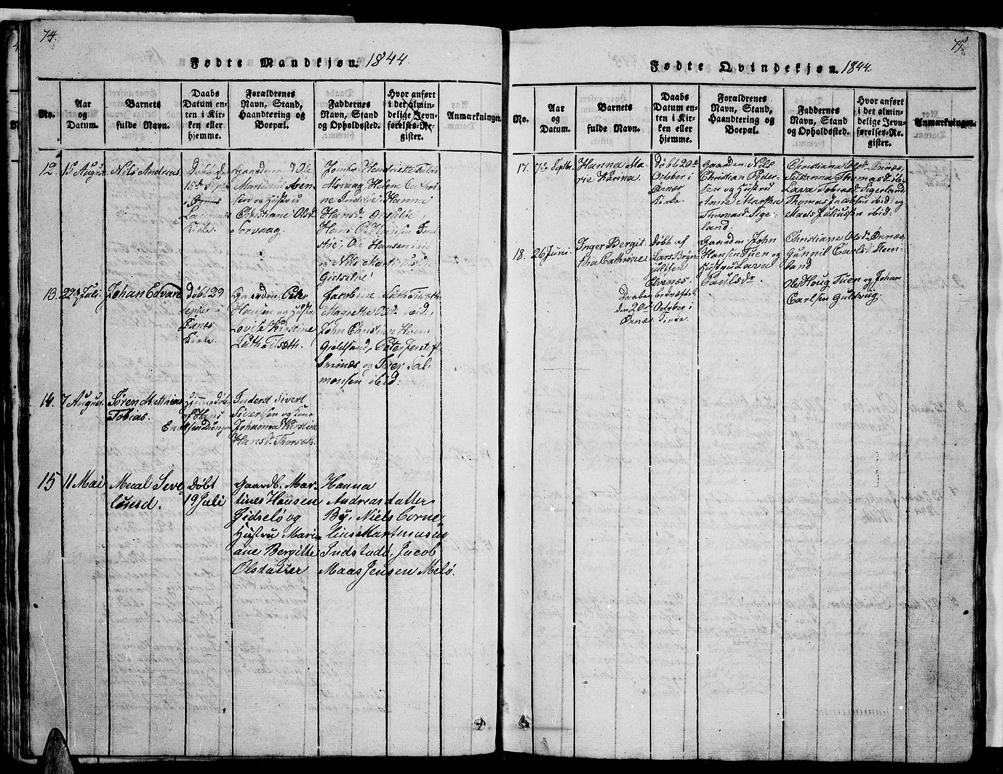 Ministerialprotokoller, klokkerbøker og fødselsregistre - Nordland, AV/SAT-A-1459/893/L1346: Parish register (copy) no. 893C01, 1820-1858, p. 74-75