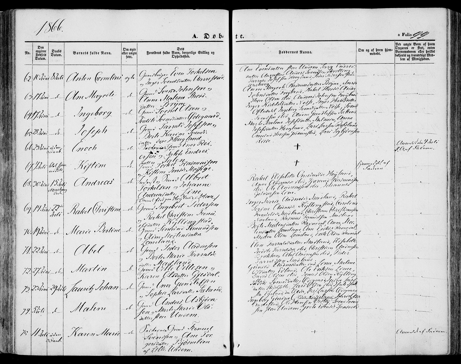 Lye sokneprestkontor, SAST/A-101794/001/30BA/L0007: Parish register (official) no. A 6, 1856-1871, p. 99