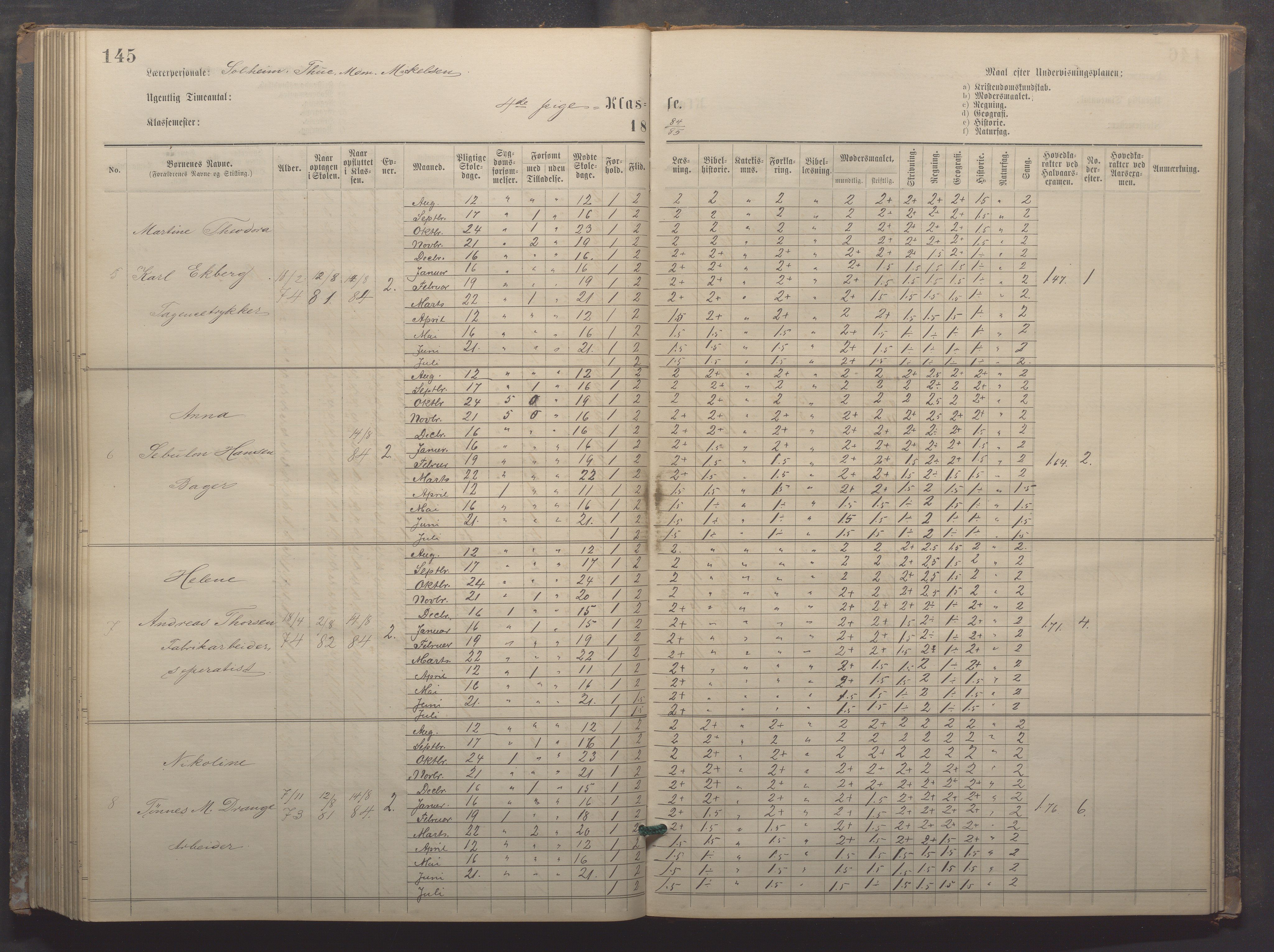 Egersund kommune (Ladested) - Egersund almueskole/folkeskole, IKAR/K-100521/H/L0017: Skoleprotokoll - Almueskolen, 5./6. klasse, 1877-1887, p. 145