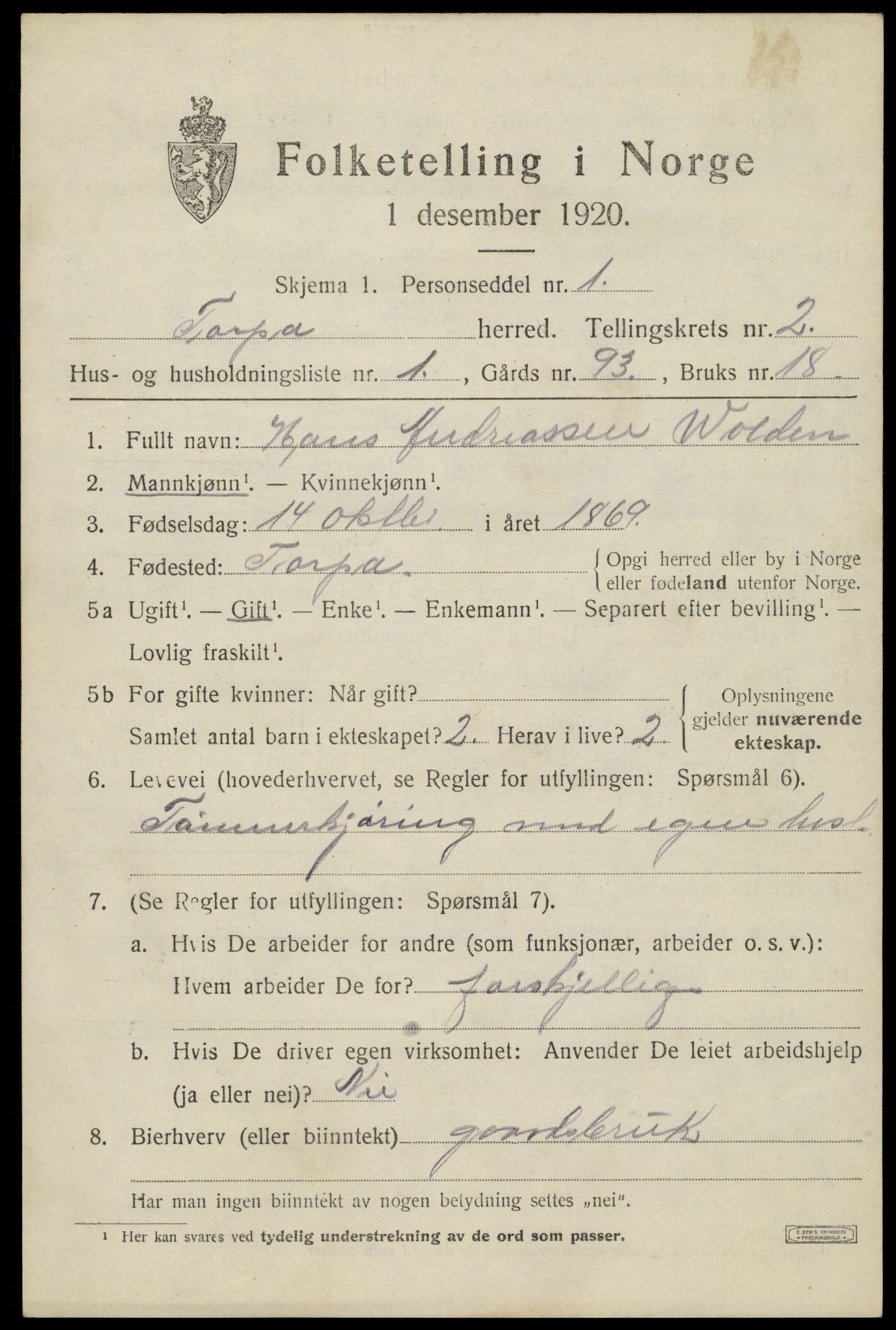 SAH, 1920 census for Torpa, 1920, p. 1659