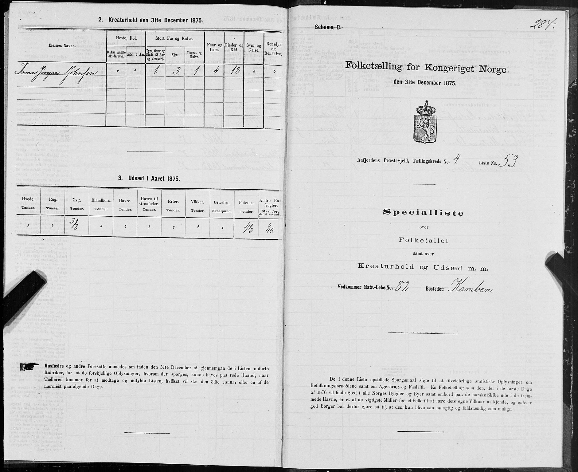 SAT, 1875 census for 1630P Aafjorden, 1875, p. 2284