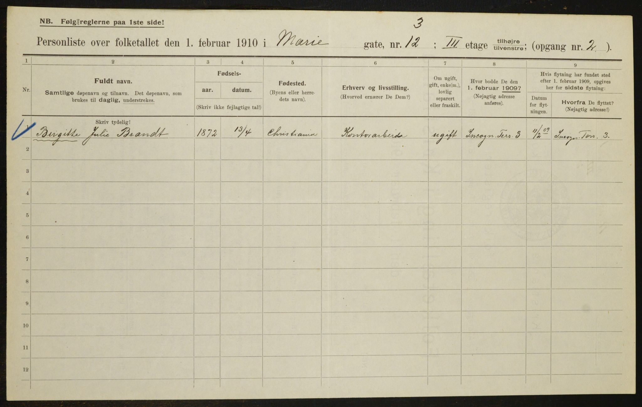 OBA, Municipal Census 1910 for Kristiania, 1910, p. 60858