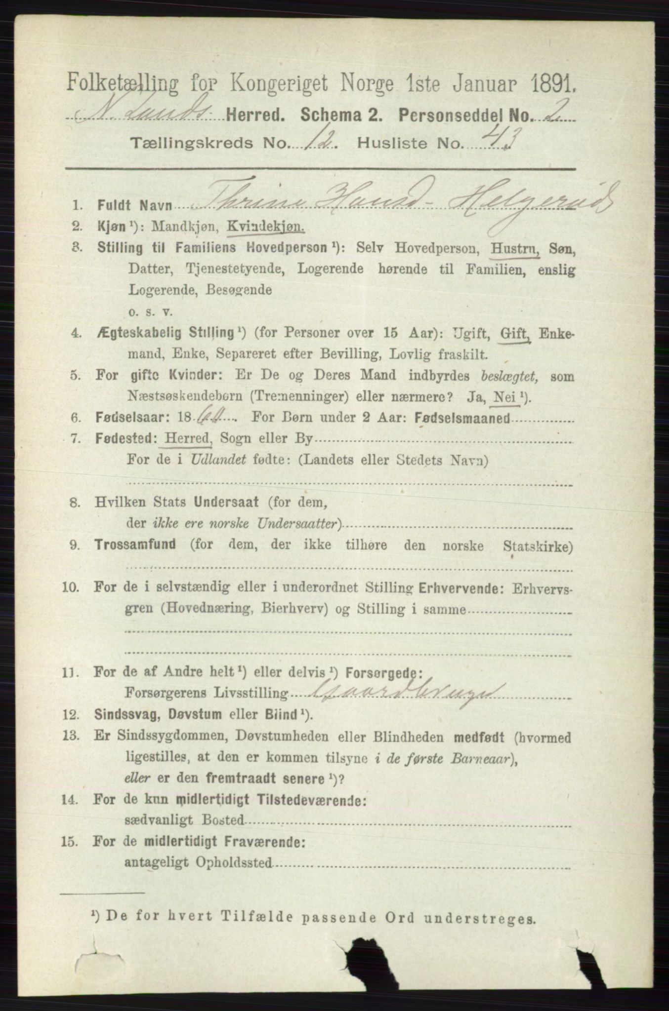 RA, 1891 census for 0538 Nordre Land, 1891, p. 3473