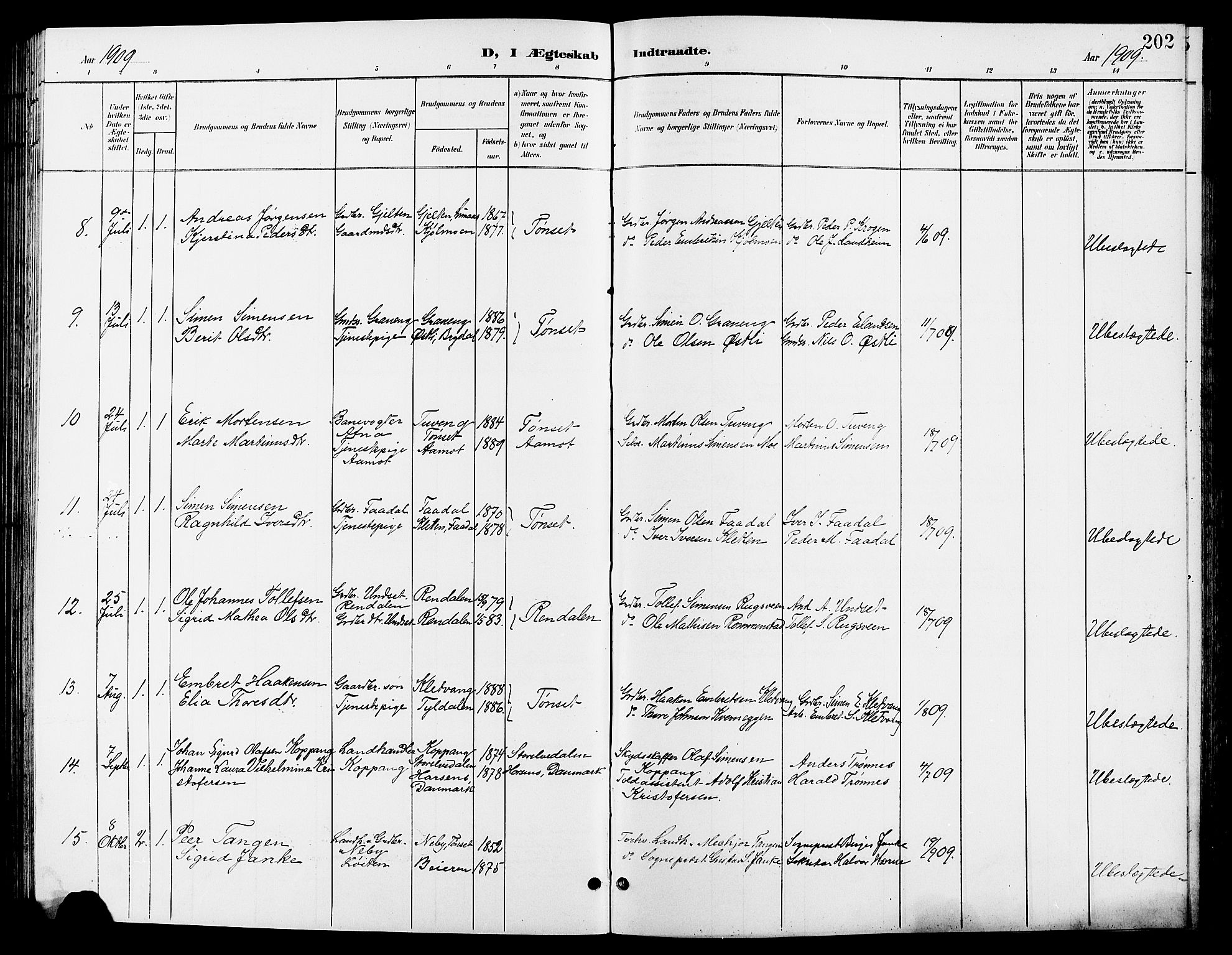 Tynset prestekontor, AV/SAH-PREST-058/H/Ha/Hab/L0009: Parish register (copy) no. 9, 1900-1914, p. 202