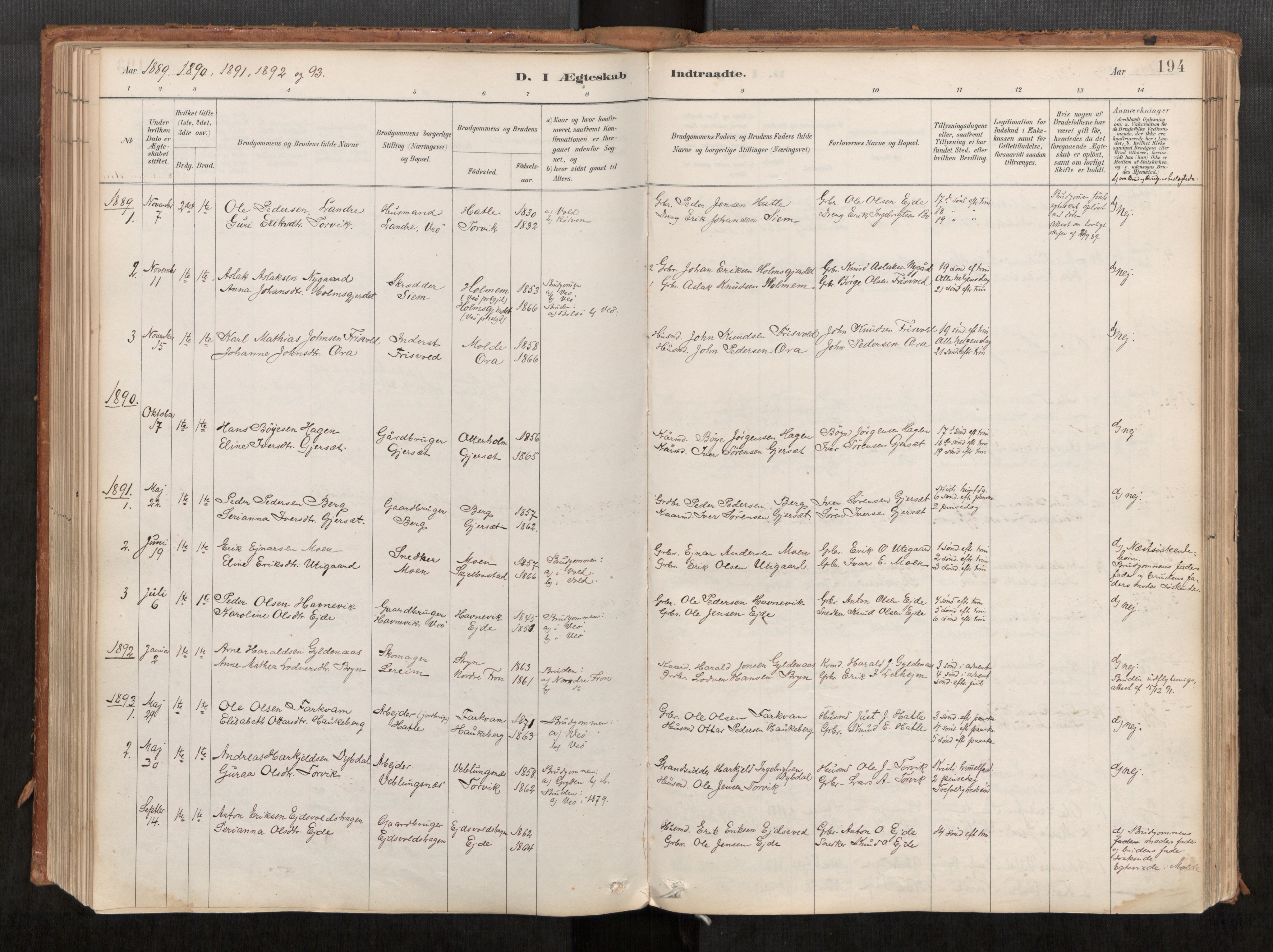 Ministerialprotokoller, klokkerbøker og fødselsregistre - Møre og Romsdal, AV/SAT-A-1454/542/L0553: Parish register (official) no. 542A03, 1885-1925, p. 194