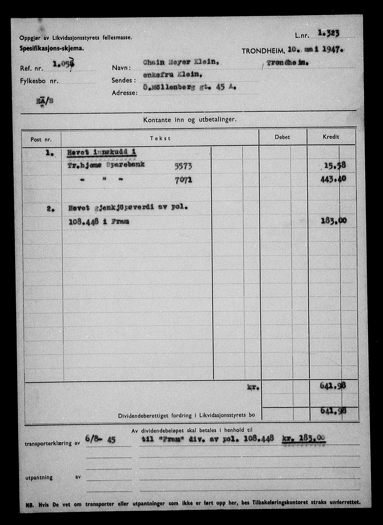 Justisdepartementet, Tilbakeføringskontoret for inndratte formuer, AV/RA-S-1564/H/Hc/Hca/L0900: --, 1945-1947, p. 349