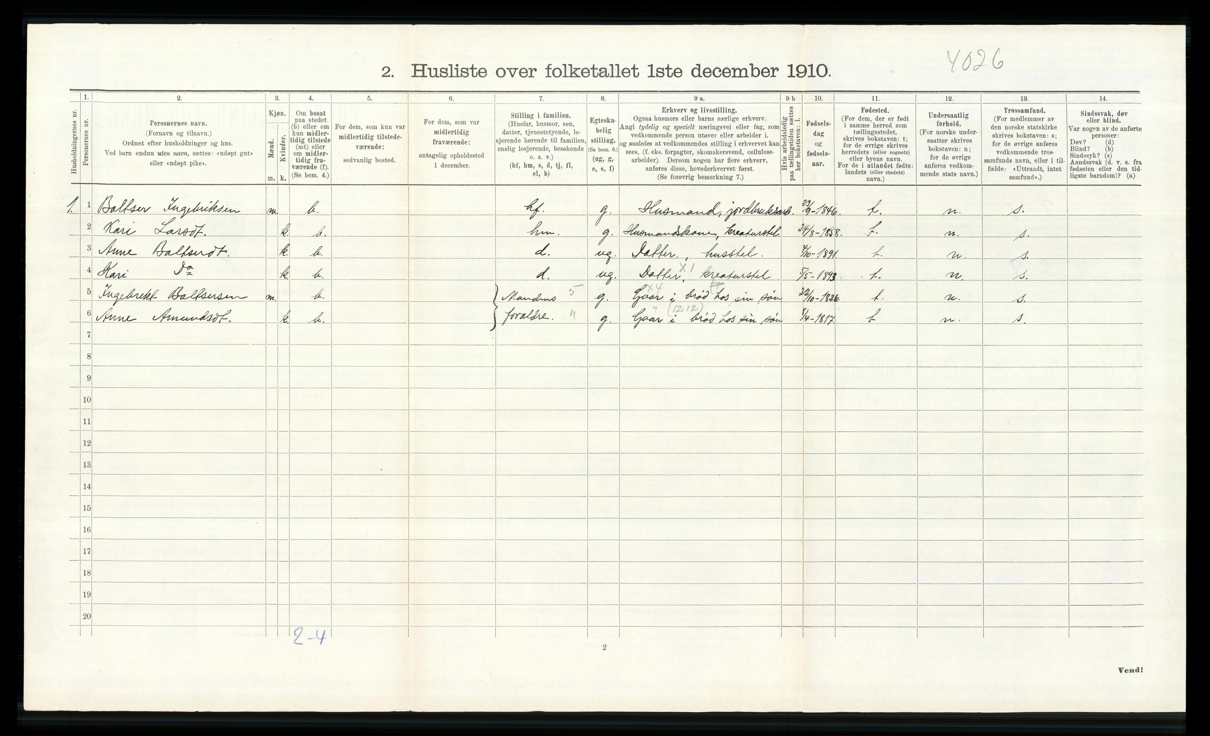 RA, 1910 census for Lom, 1910, p. 198