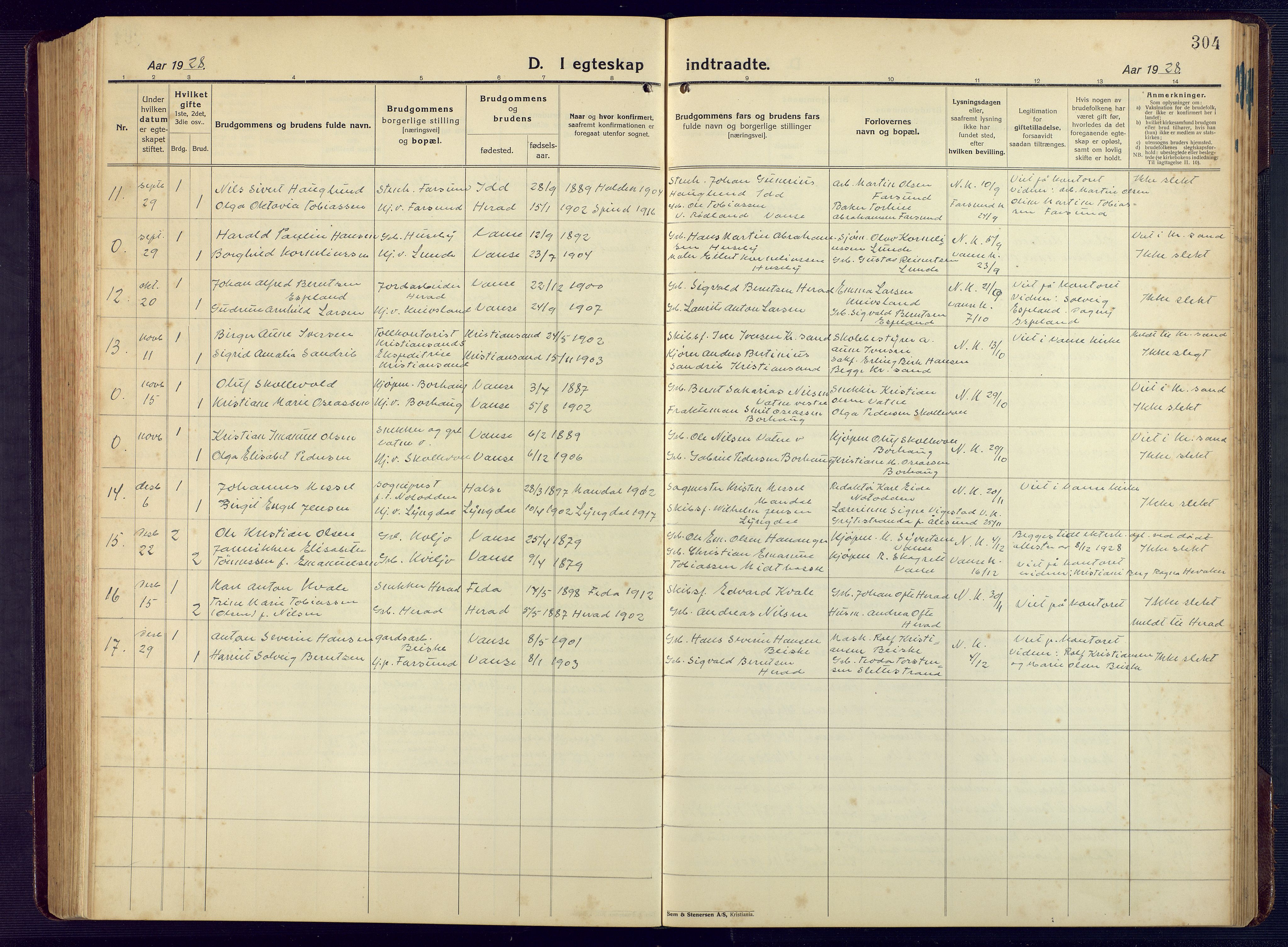 Lista sokneprestkontor, AV/SAK-1111-0027/F/Fb/L0006: Parish register (copy) no. B 6, 1924-1947, p. 304