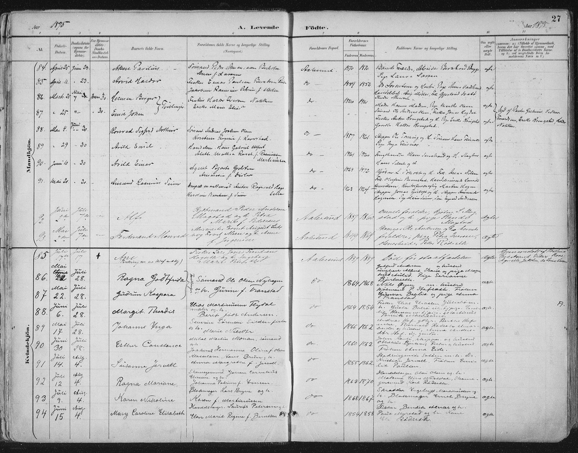 Ministerialprotokoller, klokkerbøker og fødselsregistre - Møre og Romsdal, SAT/A-1454/529/L0456: Parish register (official) no. 529A06, 1894-1906, p. 27