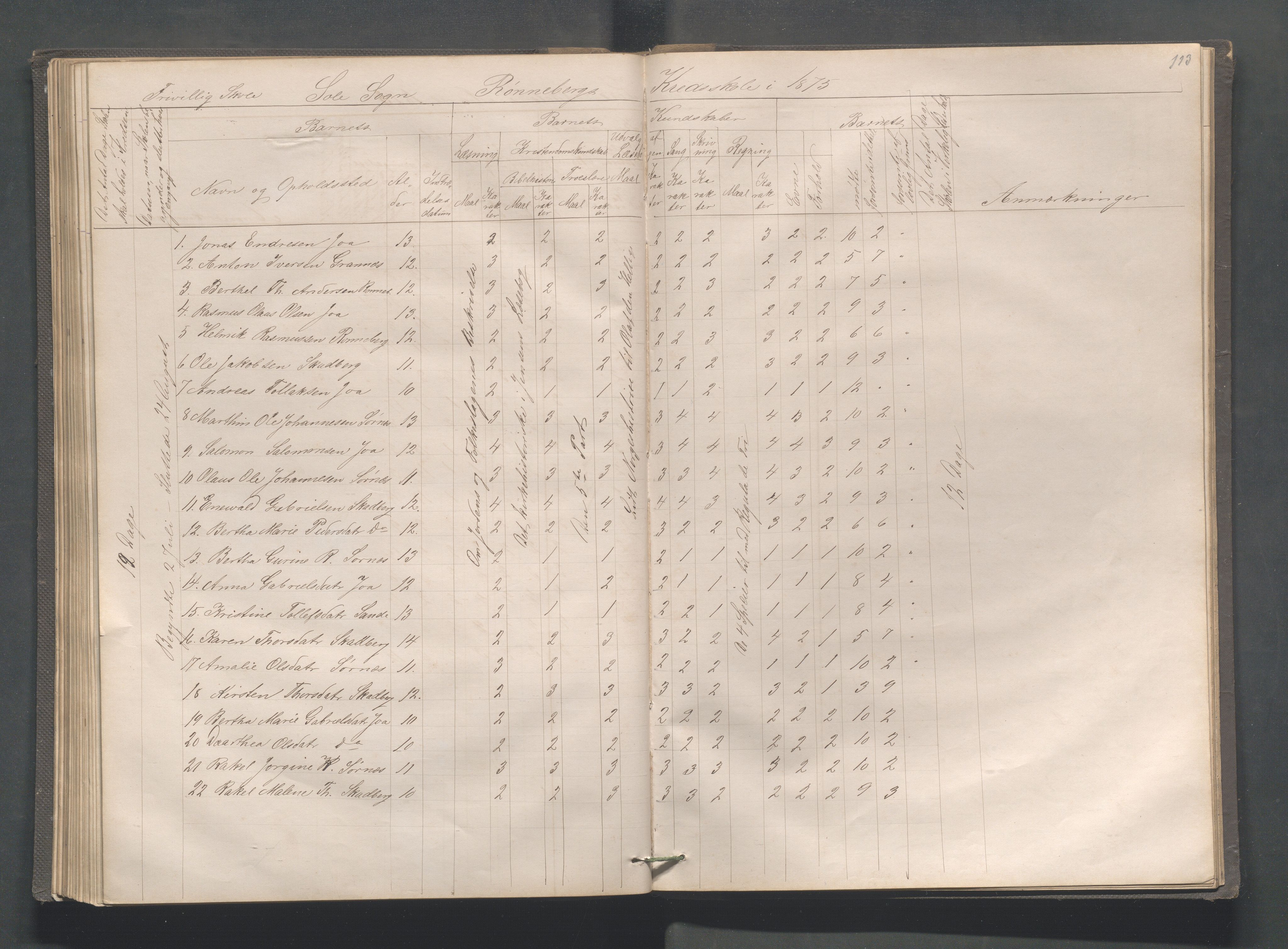 Håland kommune - Røyneberg skole, IKAR/A-1227/H/L0001: Skoleprotokoll - Røyneberg, Stangeland, 1871-1886, p. 113